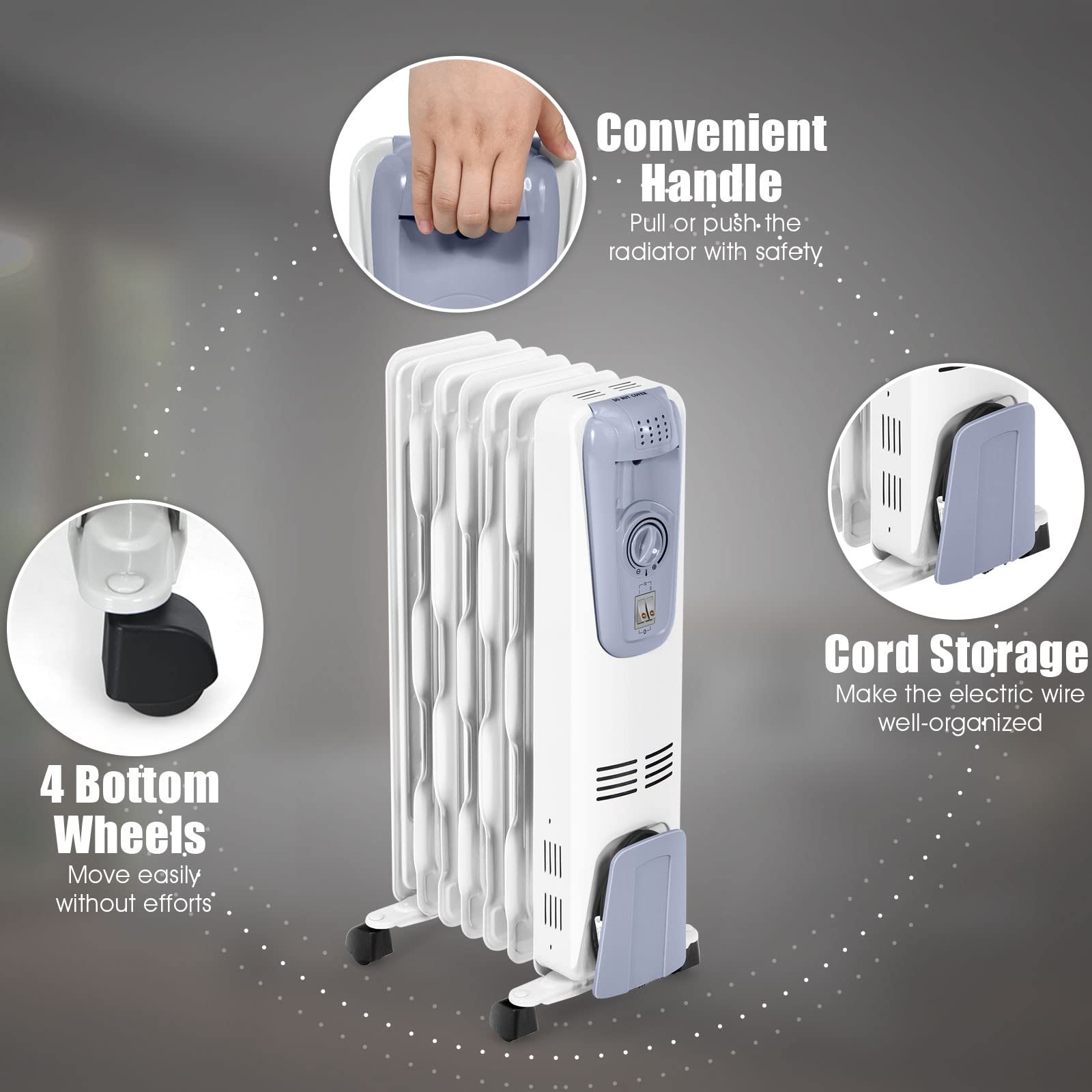 ARLIME 1500W Oil Filled Radiator Heater - Adjustable Thermostat Electric Space Heater with 3 Heat Settings, Overheat & Tip-Over Protection - Energy Efficient Indoor Heater for Home, Office, Bedroom & Living Room - Perfect for Winter Warmth & Energy Savings
