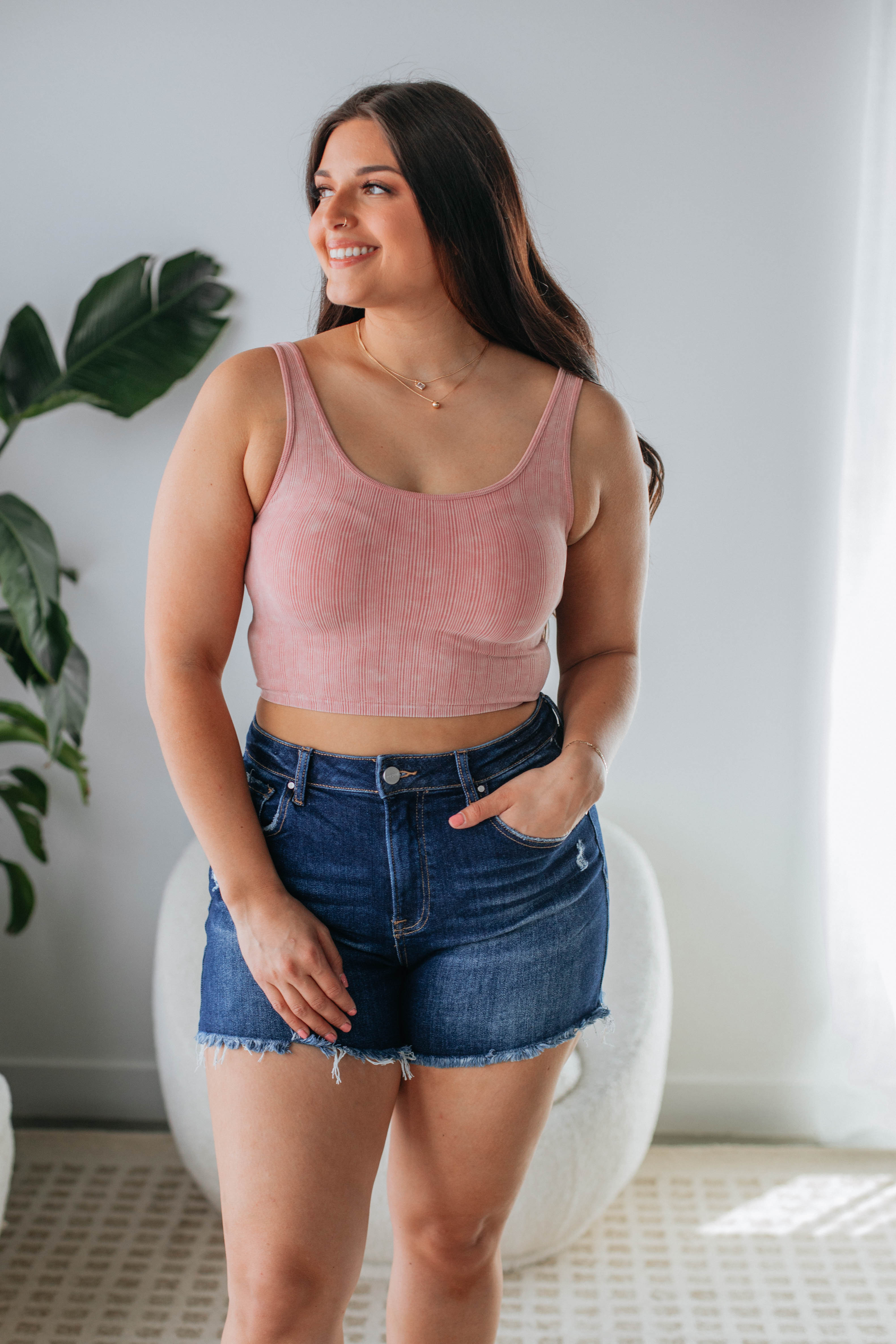 Drew Ribbed Tank Top for Women - Soft Stretchy Dusty Rose Camisole - Perfect for Layering, Casual Wear & Summer Outfits