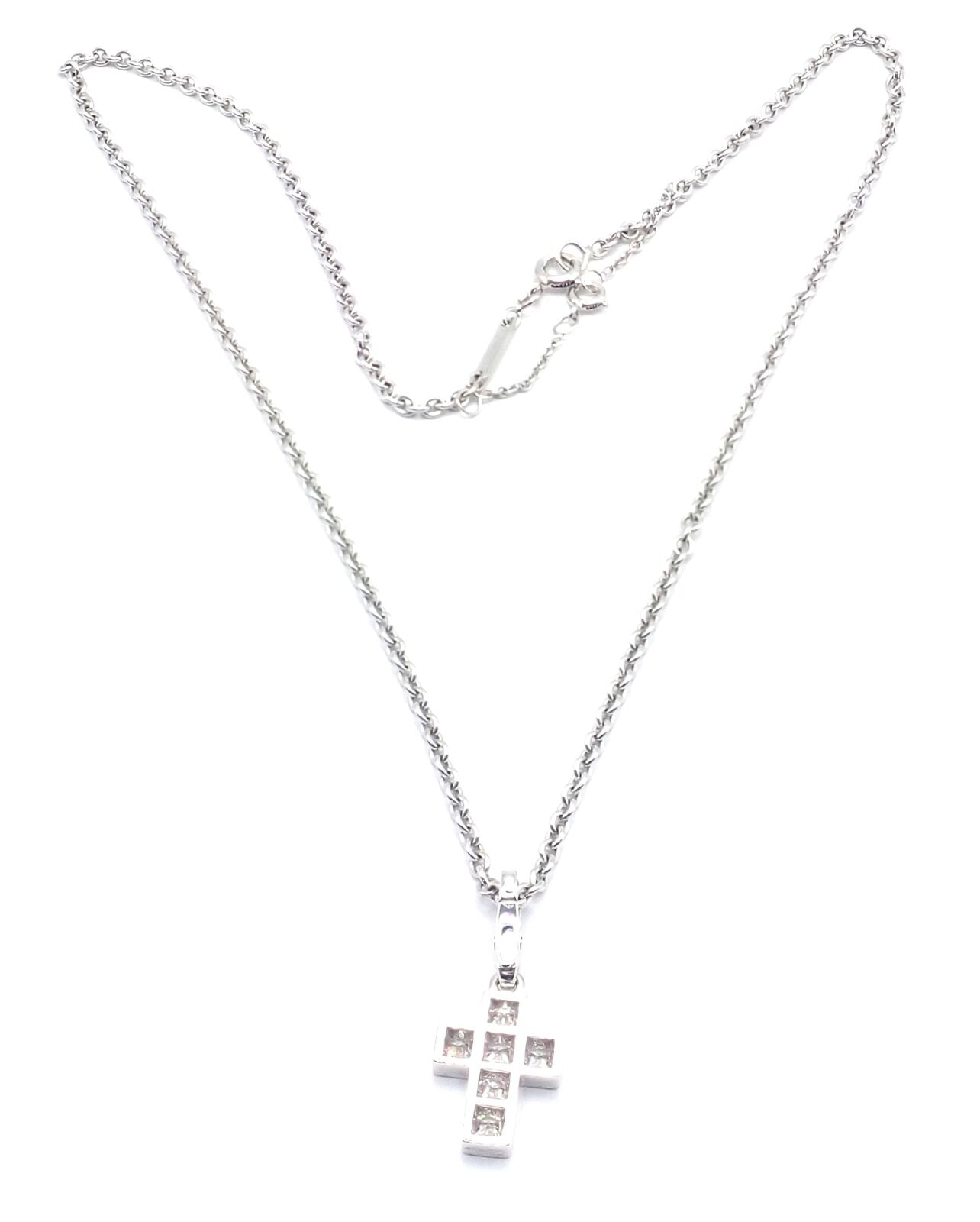 Authentic Cartier 18K White Gold Diamond Cross Pendant Necklace for Women - Luxury Jewelry Gift for Christmas, Anniversary & Special Occasions
