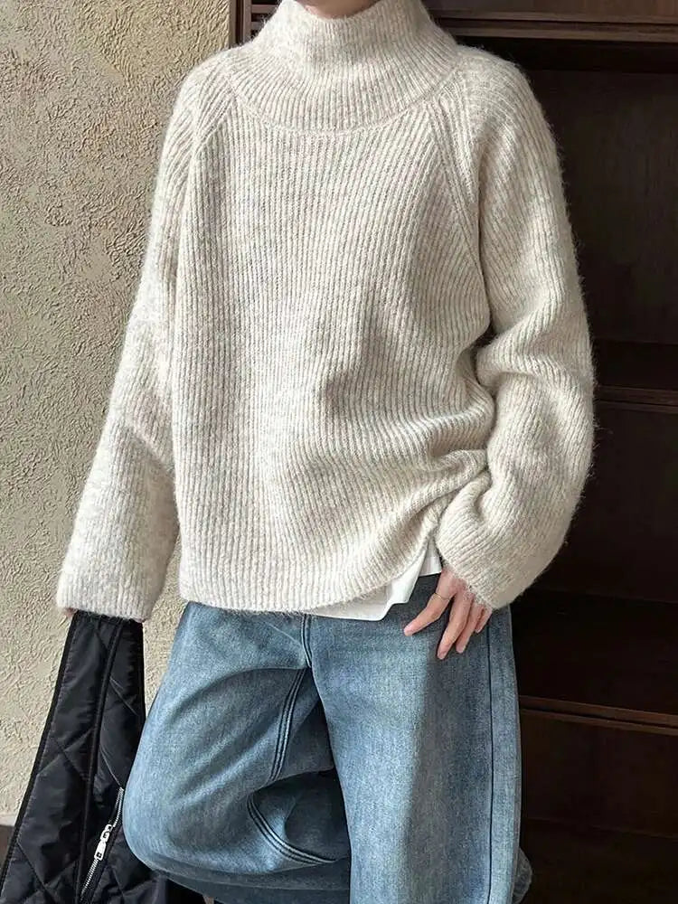 Black Oversized Knit Turtleneck Sweater for Women - Long Sleeve Casual Pullover | Trendy 2025 Fall Winter Fashion | Perfect for Office Wear, Date Nights & Cozy Weekends