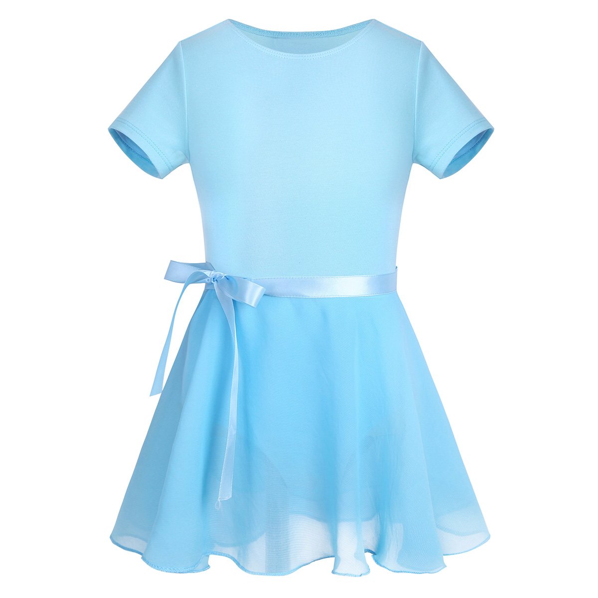 Girls Ballet Leotard with Chiffon Tutu Skirt - Classic Dancewear for Kids, Short Sleeve Athletic Leotard - Perfect for Ballet Class, Recitals & Dance Performances