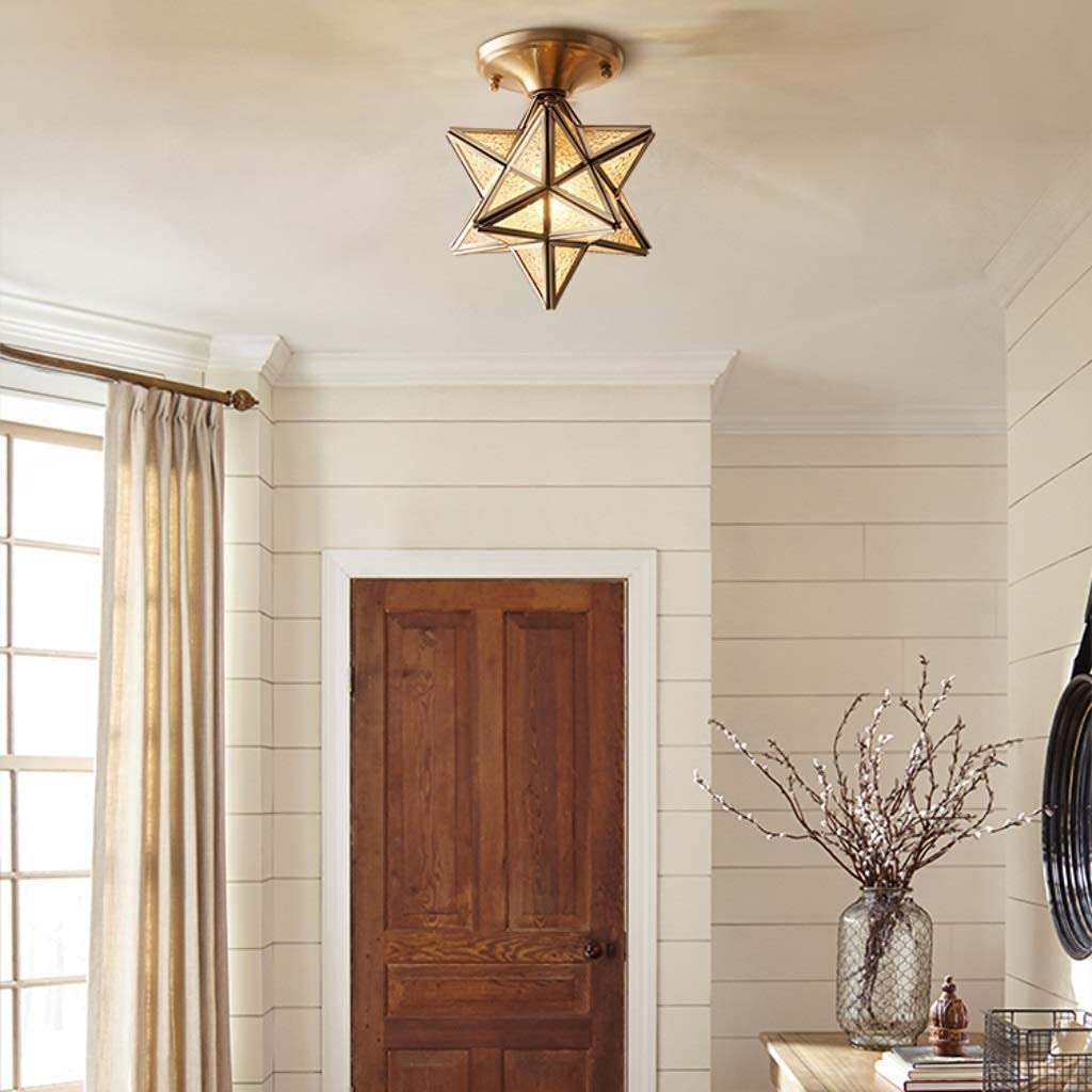 Modern Five-Pointed Star Ceiling Lamp - All Copper LED Lighting Fixture for Living Room, Kitchen, Dining Room, Hallway & Balcony | Energy Efficient Home Decor & Ambient Lighting Solution