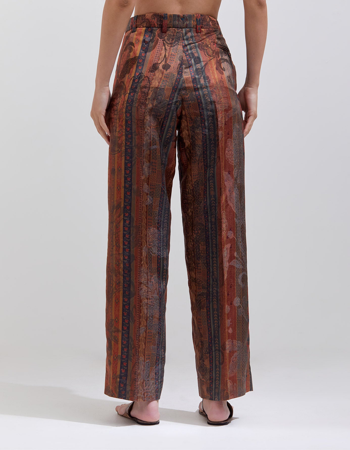 Azaad Silk Damask Trousers in Terracotta - Elegant Women's Palazzo Pants for Casual Wear, Office & Special Occasions