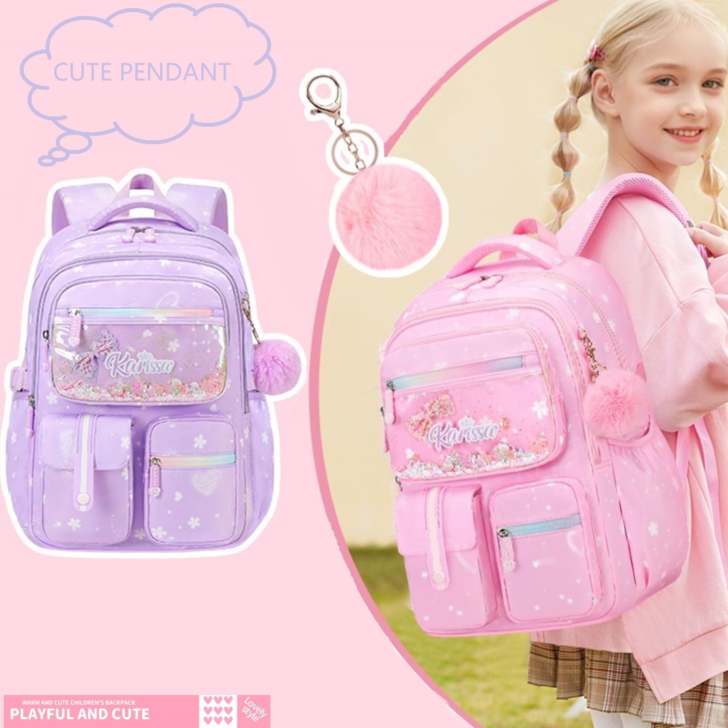 Waterproof Pink Backpack for Girls - Cute Elementary School Bookbag for Pre-K to 5th Grade | Perfect for School, Travel & Daily Use