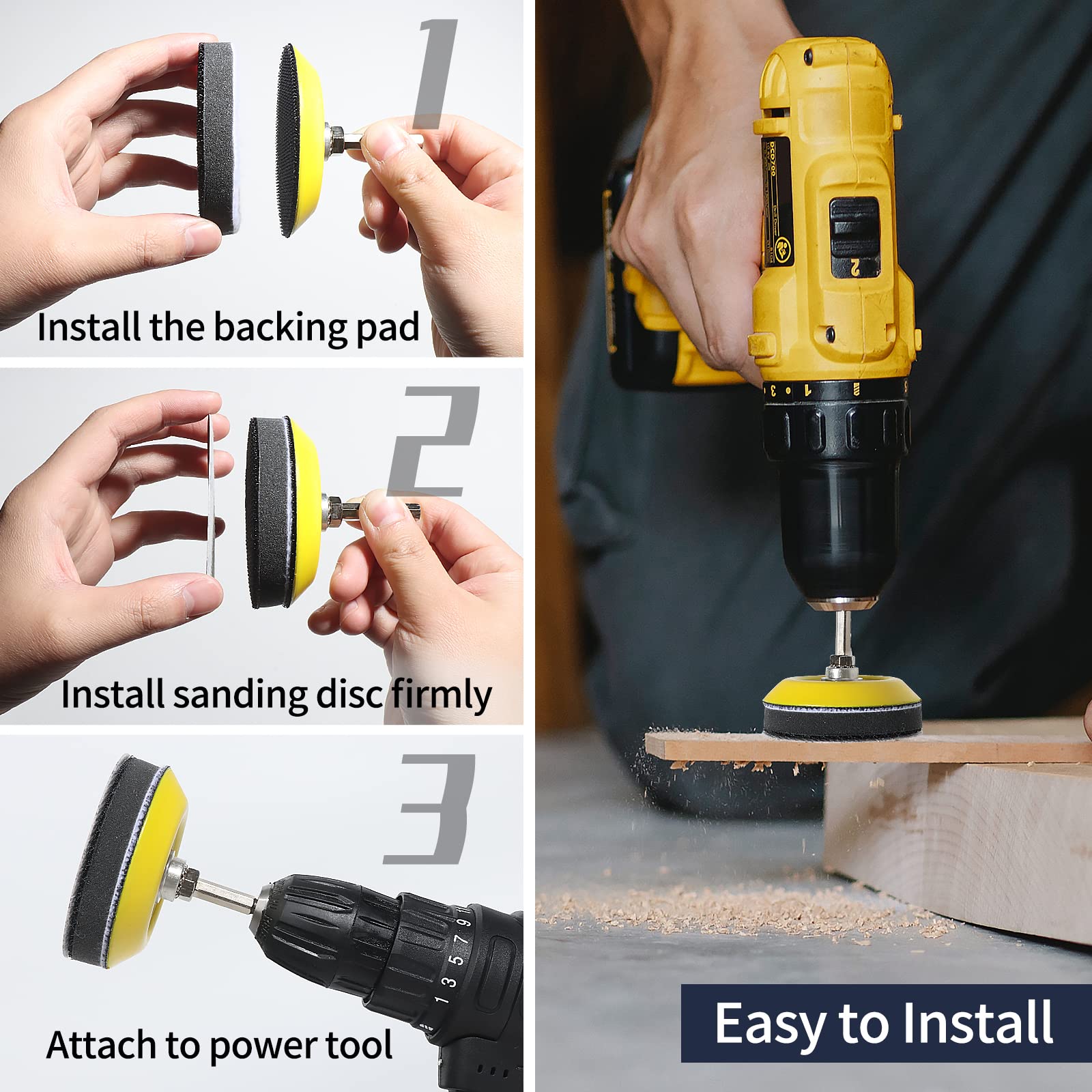 120-Piece 3-Inch Sanding Discs Kit with 2 & 3-Inch Backer Pads, Sanding Sponge & 1/4