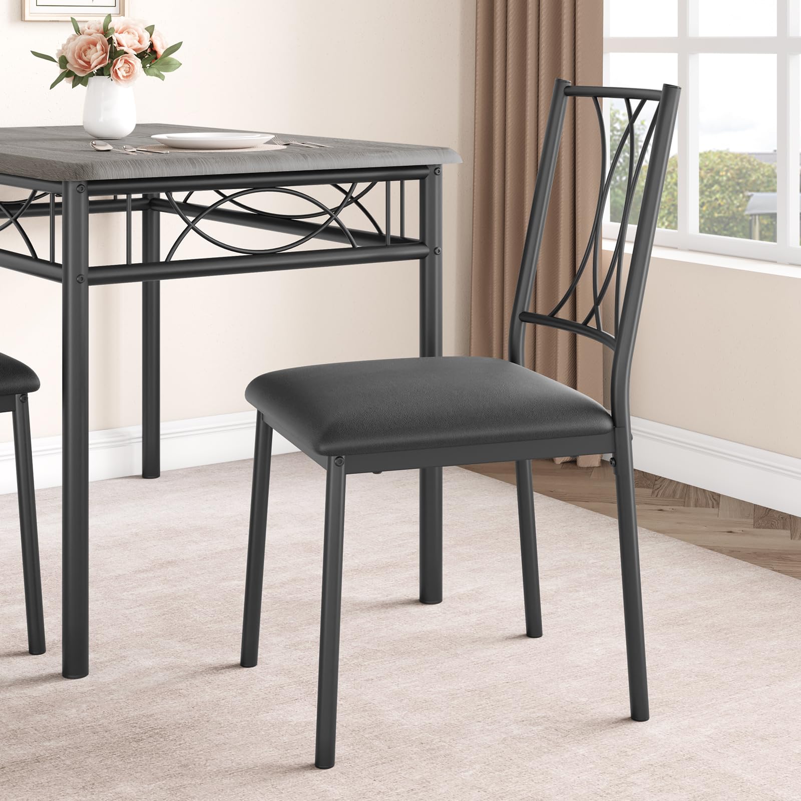 **4-Piece Rustic Grey Dining Table Set with Upholstered Chairs - Perfect for Small Spaces, Apartments & Breakfast Nooks | Kitchen & Dining Room Furniture**
