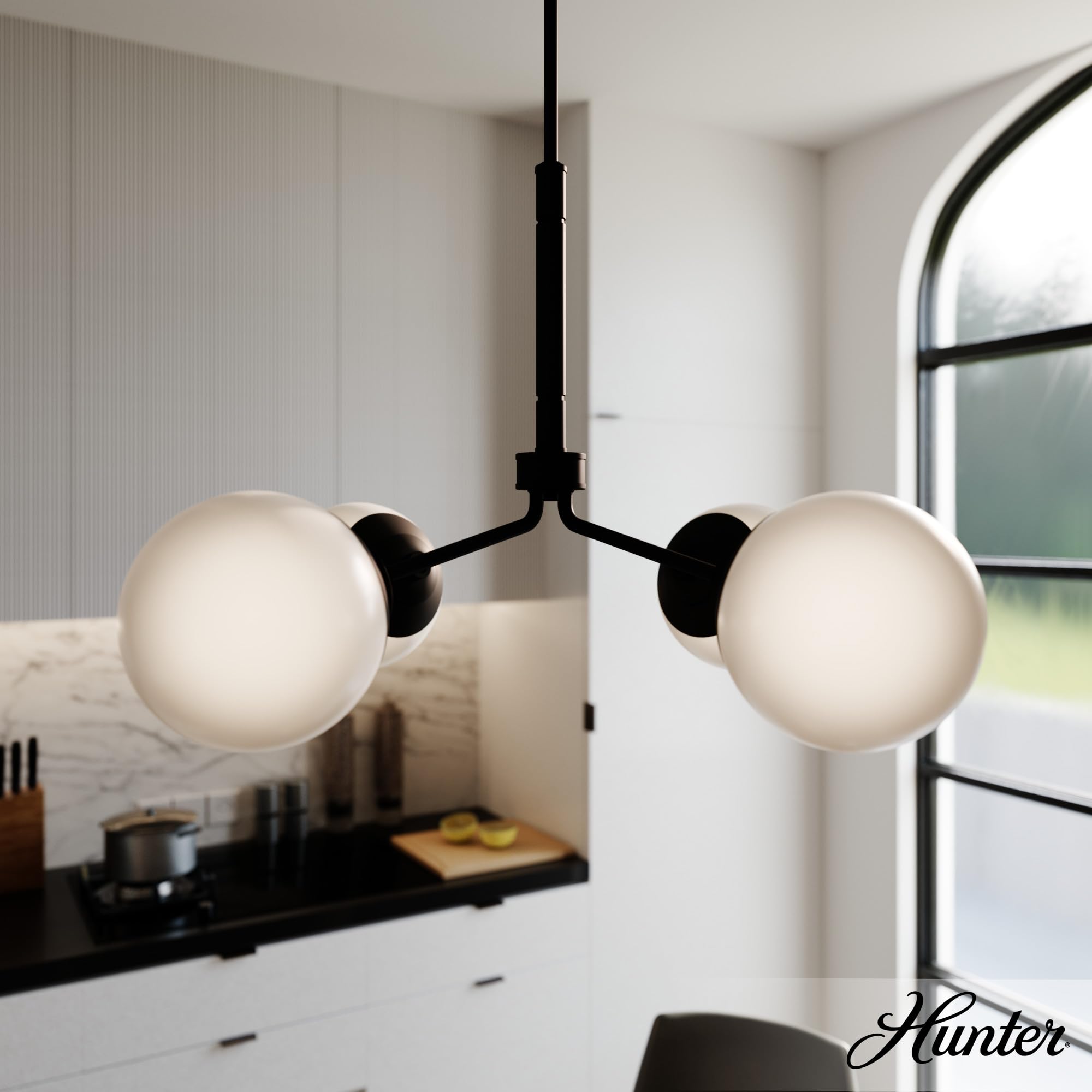 Hunter Fan Company 19017 Hepburn 5-Light Chandelier in Matte White Finish - Elegant Ceiling Lighting Fixture for Dining Room, Living Room & Bedroom