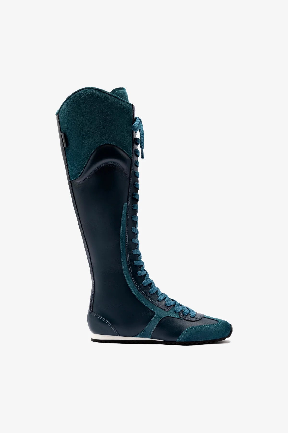Larroudé x Jonathan Cohen Teal Suede Flat Hi Sneaker Boot - Stylish & Comfortable for Women's Casual Wear, Street Fashion & Everyday Outfits