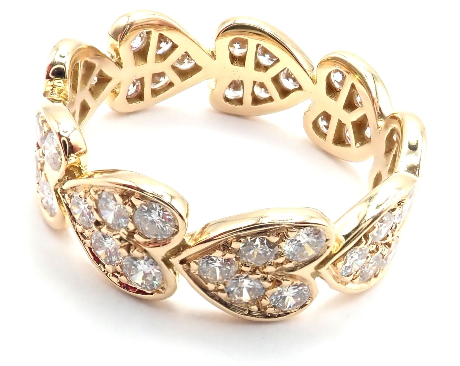 Authentic Cartier 18K Yellow Gold Diamond Heart Eternity Band Ring Size 7.25 - Luxury Jewelry Gift for Anniversary, Valentine's Day & Special Occasions