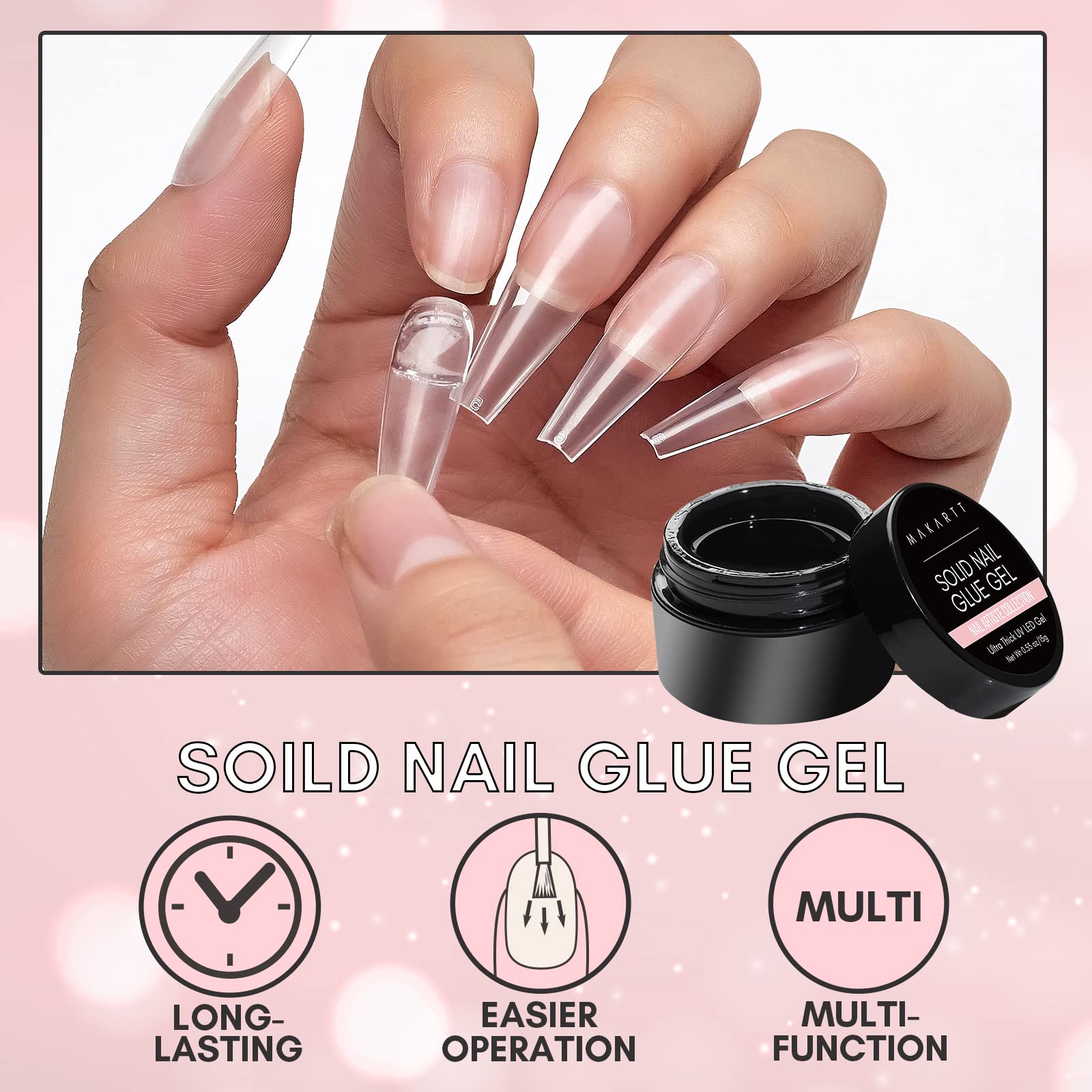 Makartt 500pcs Short Coffin Press On Nails - Full Cover Fake Nails, Ballerina Style, UV Gel Cured Acrylic Nail Tips with Glue (Perfect for Salon Quality Manicures at Home, Parties & Special Occasions)