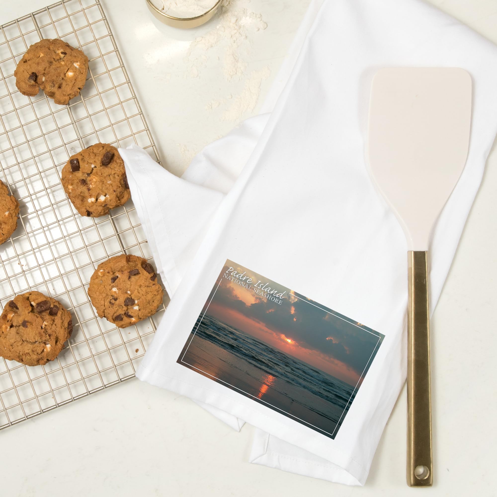 Lantern Press Padre Island National Seashore Dawn Print 100% Cotton Tea Towel - Decorative Kitchen Hand Towel for Home, Dish Drying & Coastal Decor
