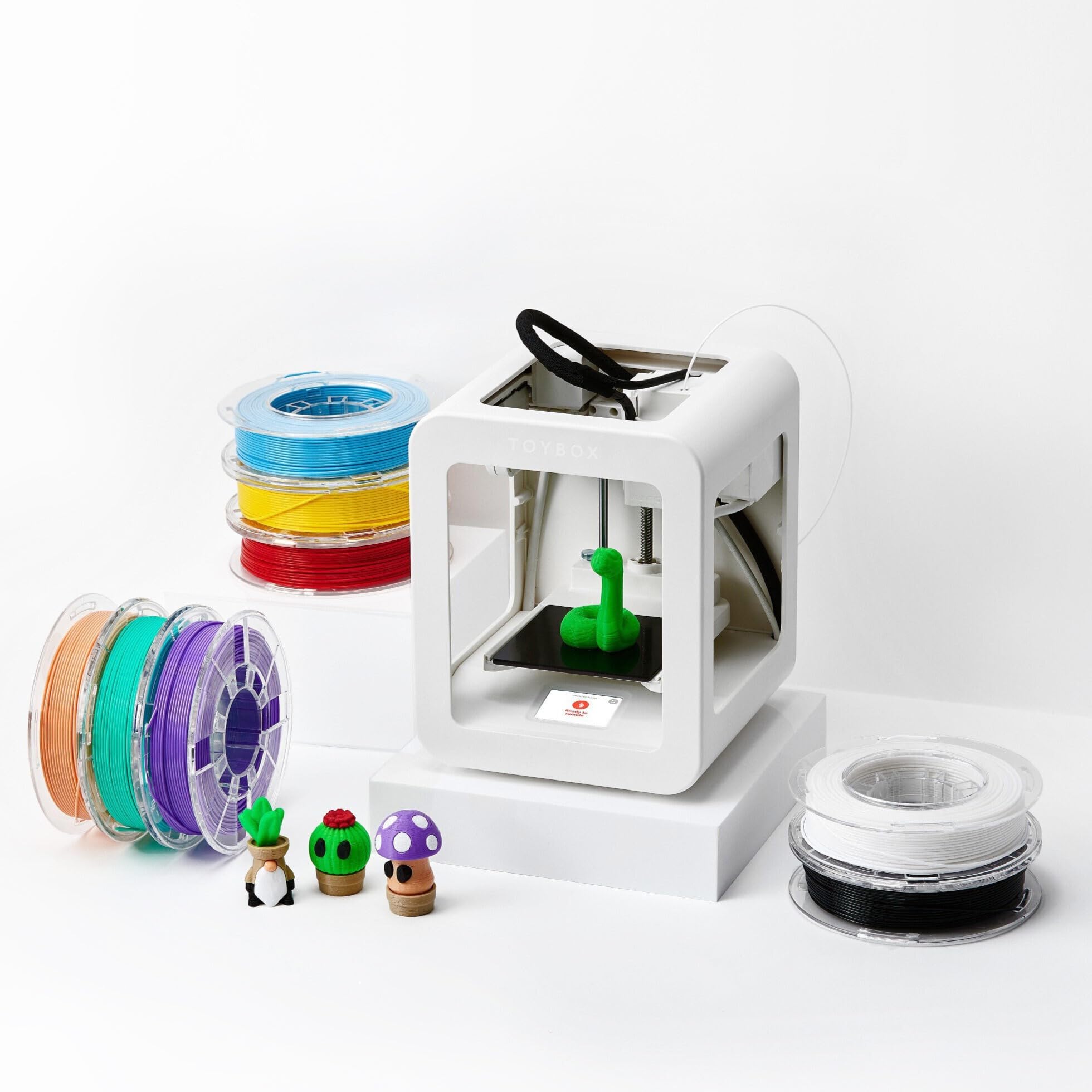 Toybox 3D Printer for Kids - Easy Plug & Play with 8 Filament Rolls & 500+ Toy Designs - No Software Needed, Removable Print Bed - Perfect for STEM Learning, Birthday Gifts & Creative Play at Home (Deluxe Pack Alpha Two)