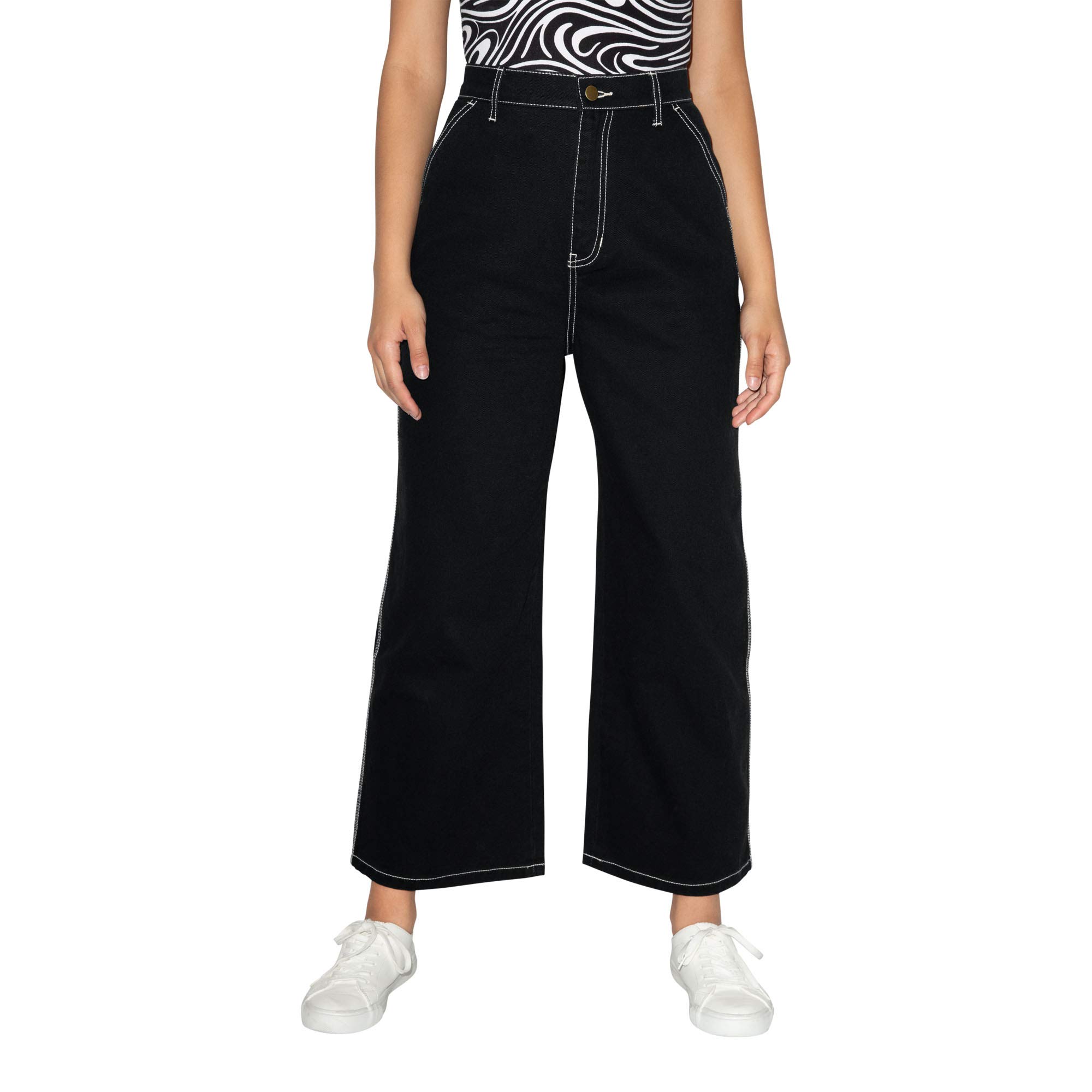 American Apparel Women's High Waisted Crop Carpenter Jeans - Distressed Denim Pants for Casual Wear & Street Style Outfits