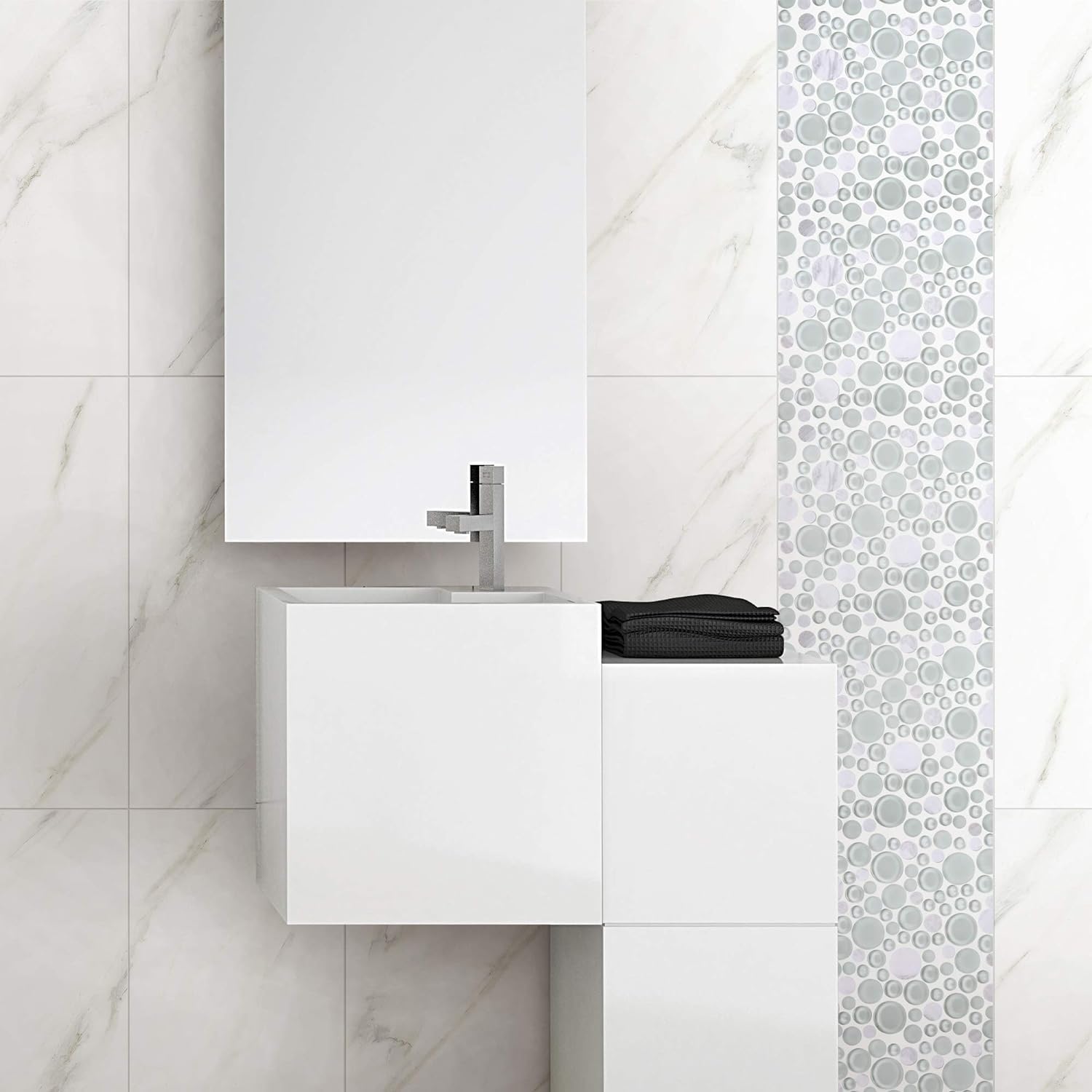 Vogue Tile Mint Green & White Glossy Matte Bubble Glass Mosaic Tiles - Waterproof Peel & Stick Backsplash for Bathroom, Kitchen Walls, Shower, Pool & Spa Decor