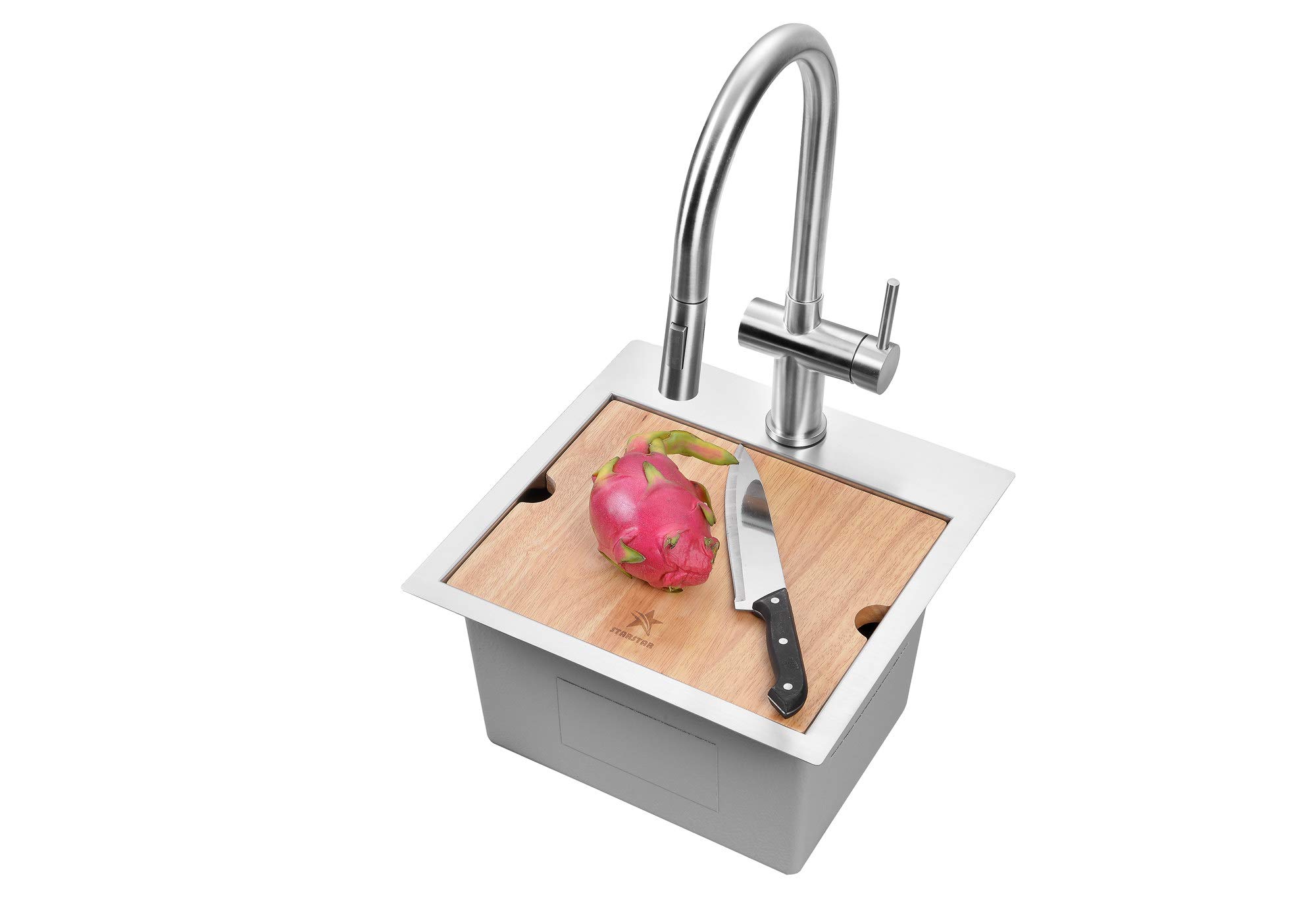 Premium 304 Stainless Steel Single Bowl Kitchen Sink - Drop-in/Topmount for Workstation, Bar, Laundry & Office - Includes Grid, Cutting Board & Strainer Basket (15