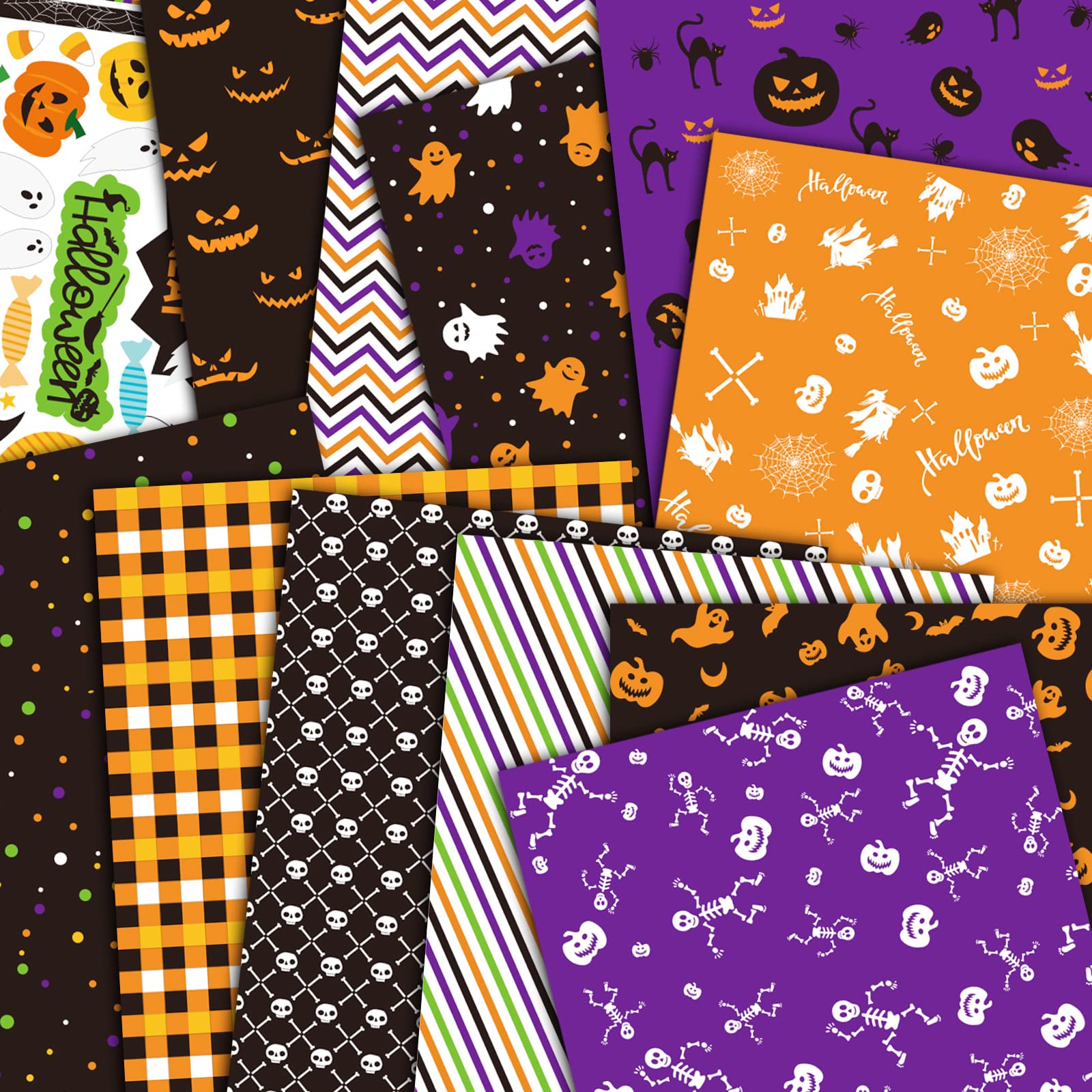 MIAHART 48-Sheet Halloween Pattern Paper Set - A4 Size Decorative Craft Paper for Card Making, Scrapbooking, Origami & DIY Projects - 12 Festive Designs for Halloween Party Decorations, Gift Wrapping & School Crafts