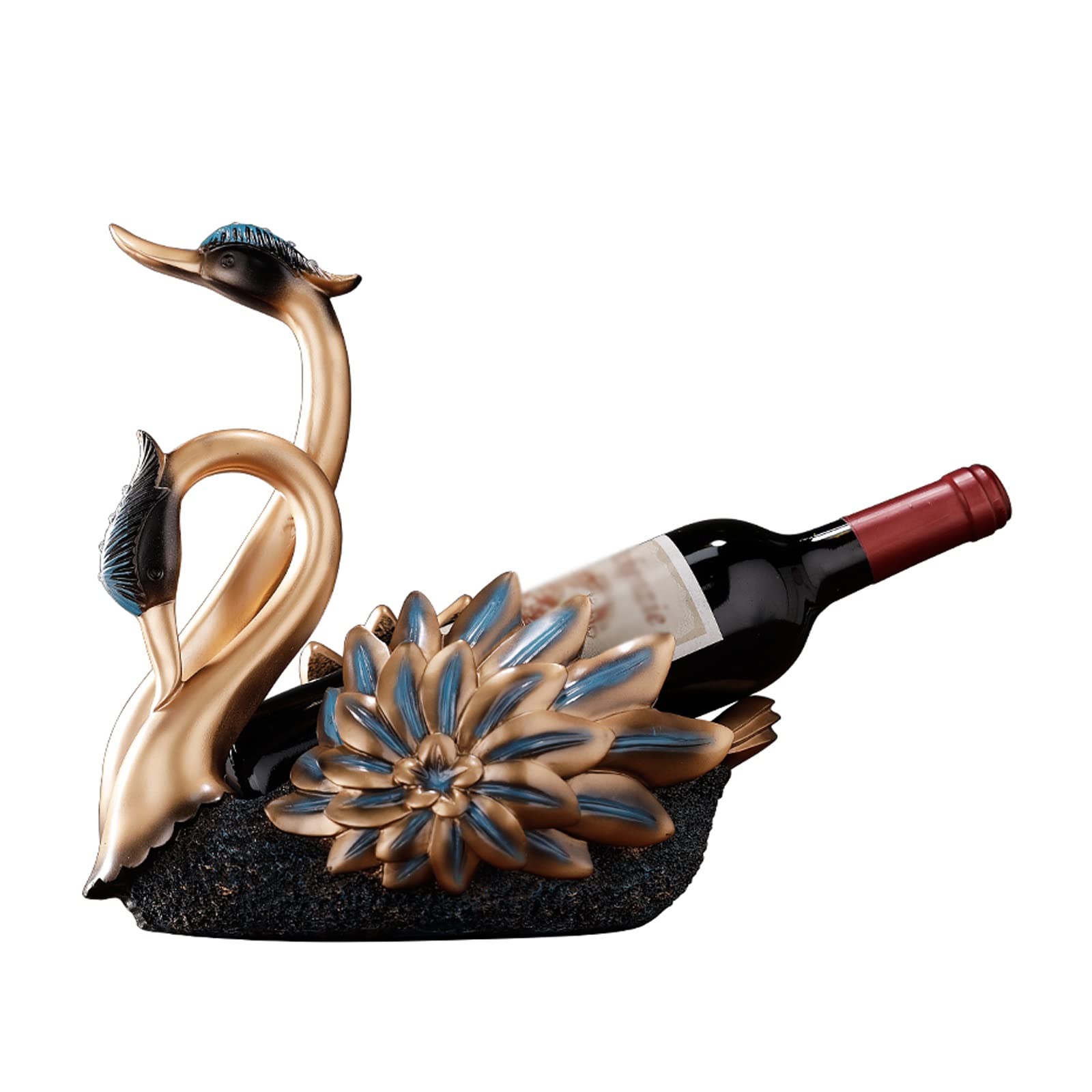 SEFAX Elegant Swan Wine Rack - Hand-Carved Resin Craft with Gold Finish - Modern Home Bar Decor for Kitchen, Dining Room & Party Display - Perfect for Wine Storage & Gift Giving