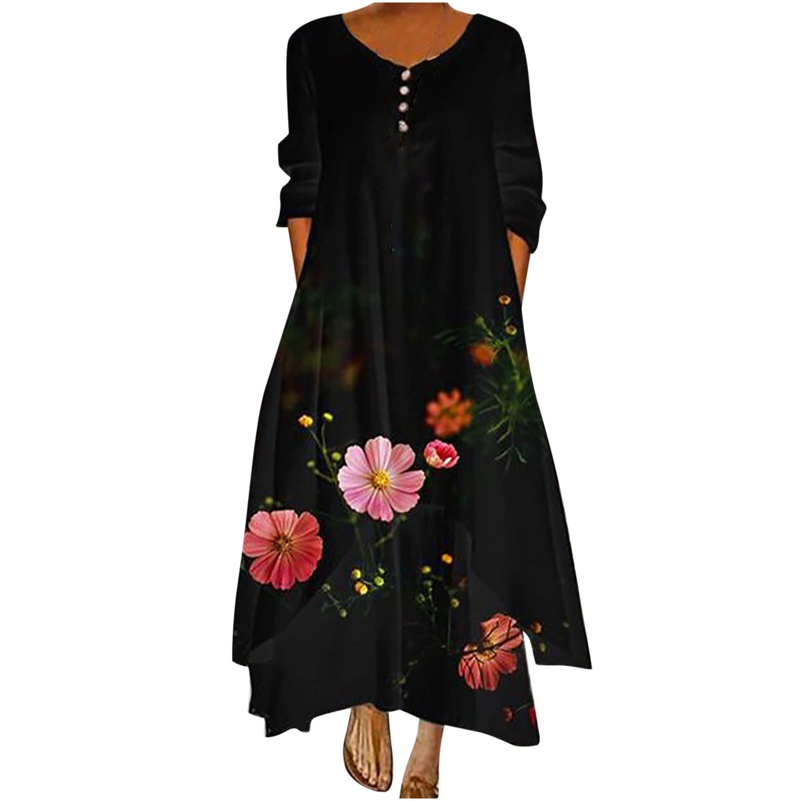 Stylish Women's Floral Print V-Neck Long Sleeve Maxi Dress - Boho Chic Casual & Party Wear - Perfect for Date Nights, Vacations & Special Occasions