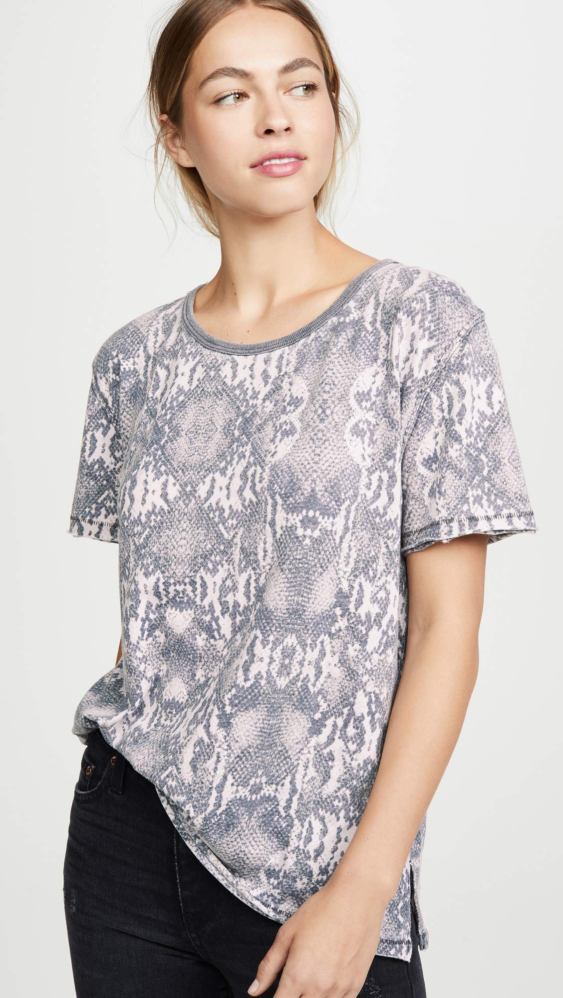 Free People Tourist Tee - Black Combo Snake Print Women's T-Shirt XS | Casual Streetwear Top for Travel & Everyday Outfits