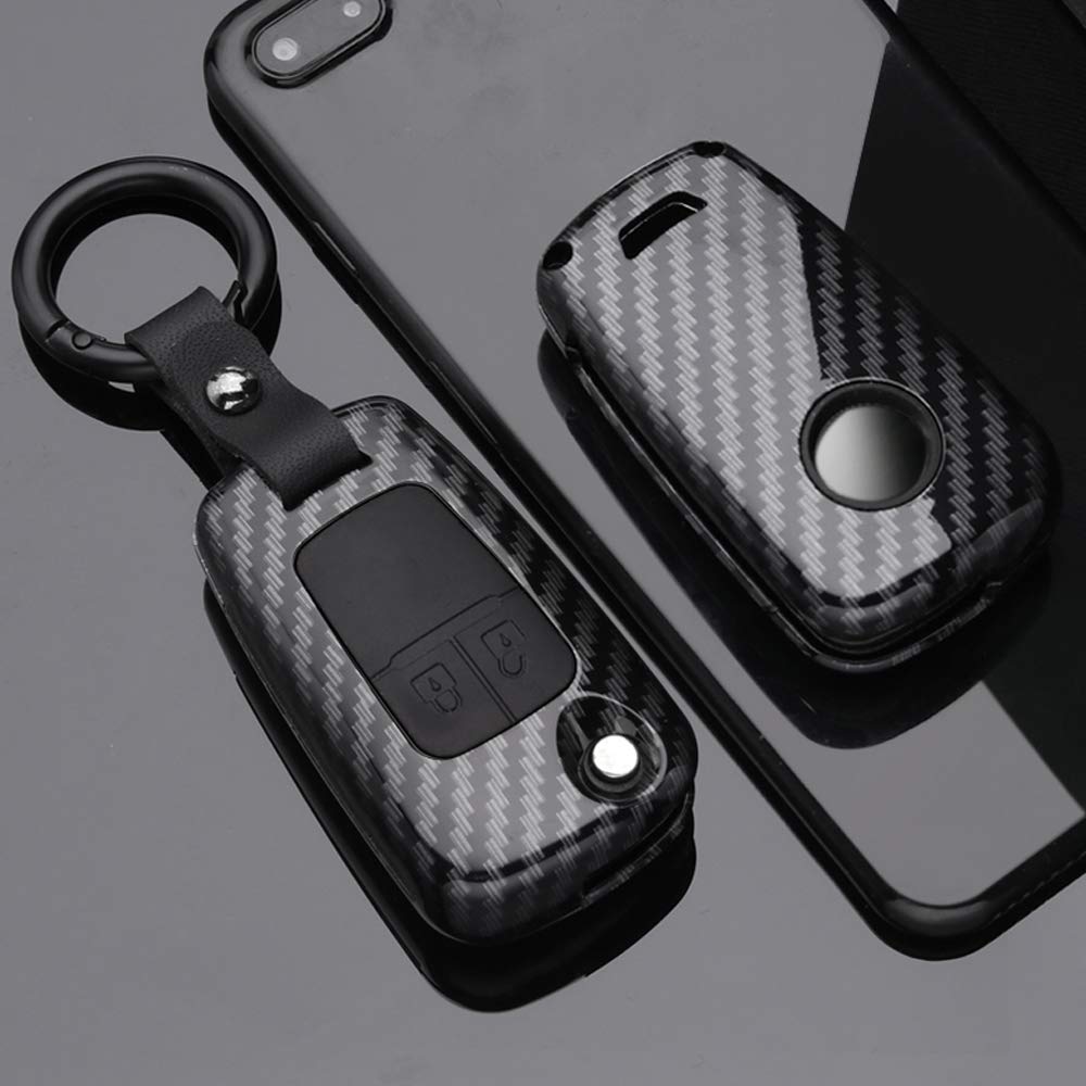 SANRILY 1Pcs ABS Carbon Fiber Key Case Cover for Chevrolet Cruze Orlando Trax Aveo Spark - 2-Button Remote Flip Key Protective Shell with Keychain (Black) - Durable Car Key Protection for Daily Use & Travel