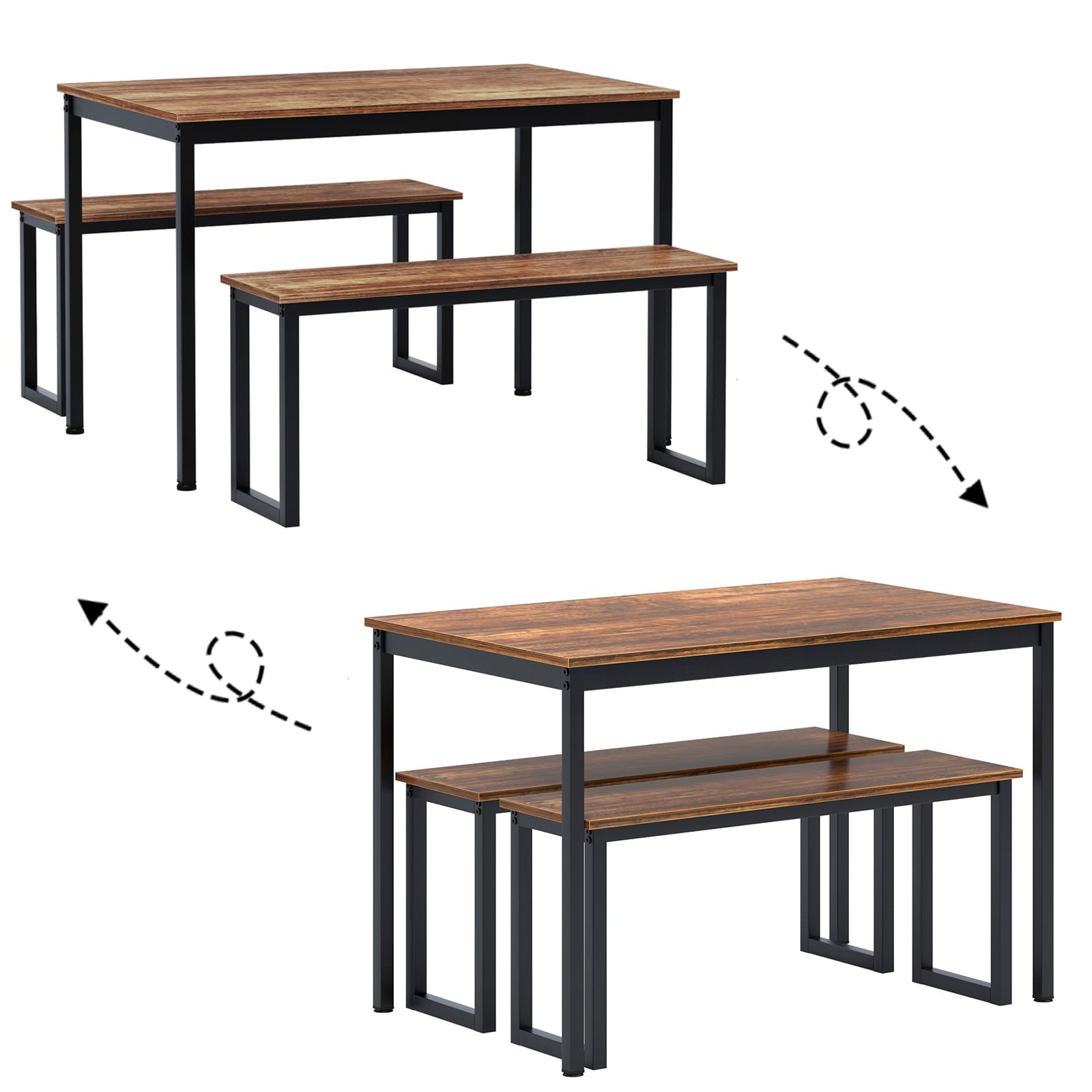 SogesPower 3-Piece Dining Table Set with 2 Benches - Kitchen Breakfast Nook, Coffee Table, Home Office & Pub Furniture - Compact Nesting Design for Small Spaces (SPJYB-yzld01) | Perfect for Apartments, Studios & Cozy Dining Areas