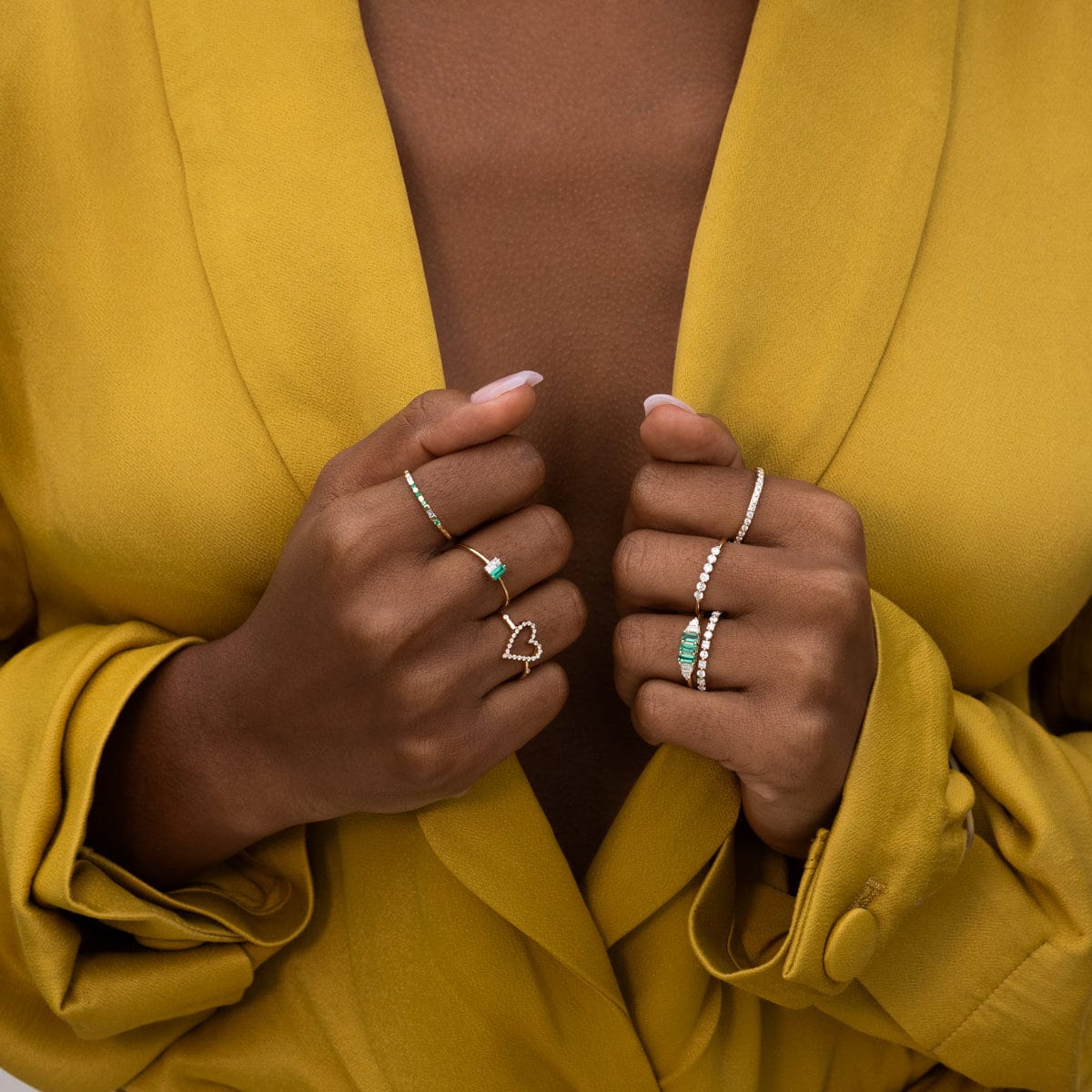 Emerald Trinity Ring - 14K Gold Plated Sterling Silver Stackable Ring for Women - Perfect for Engagement, Anniversary, and Everyday Wear
