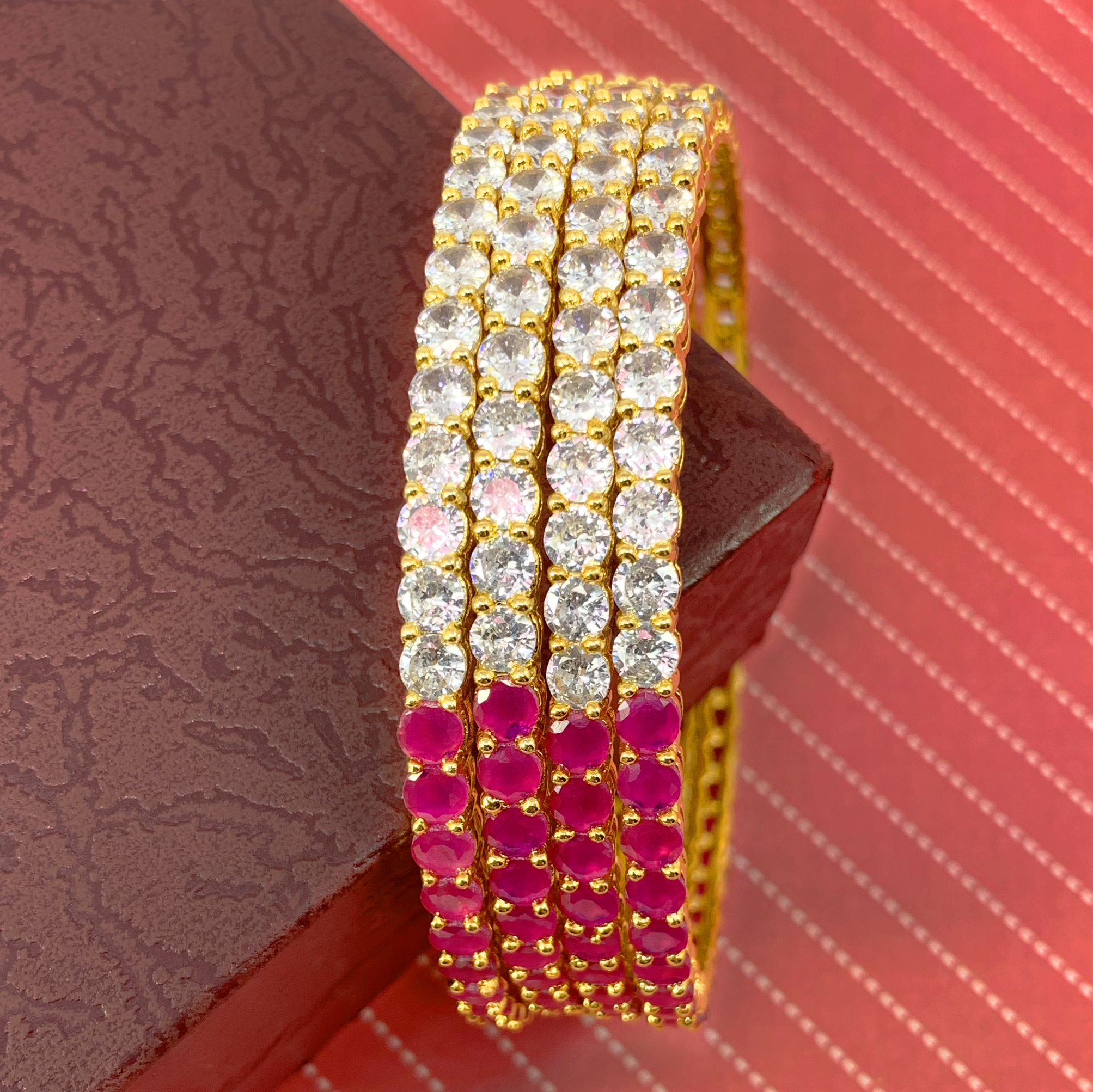 Exquisite American Diamond & Semi-Precious Stone Bangles (Design 8) - Elegant Jewelry for Women, Perfect for Parties, Weddings & Special Occasions