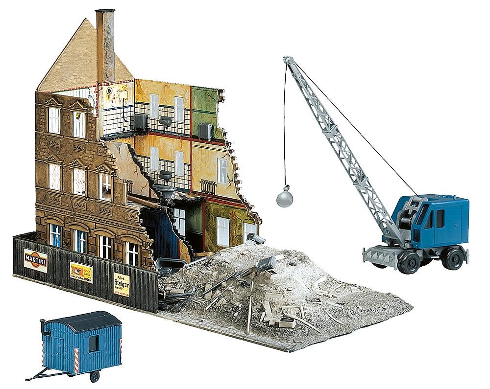 Faller 130466 HO Scale Townhouse & Demolition Building Kit - Realistic Model Train Accessory for Railroad Scenery & Diorama Displays