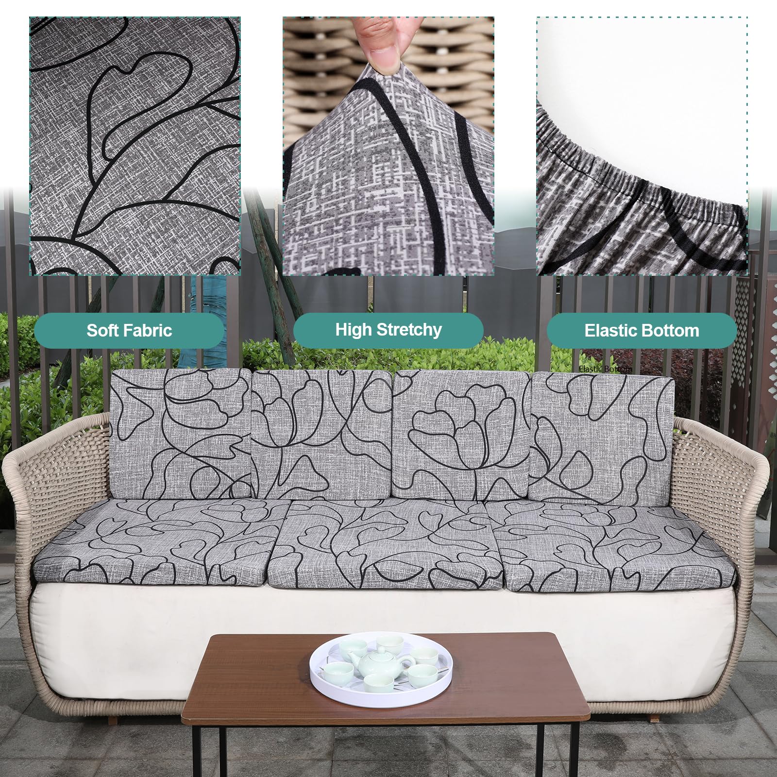 12PCS Waterproof Outdoor Patio Sofa Cushion Covers - Replacement Slipcovers for Sectional, Loveseat & Chair Cushions - Durable & UV-Resistant for Deck, Poolside & Garden Furniture