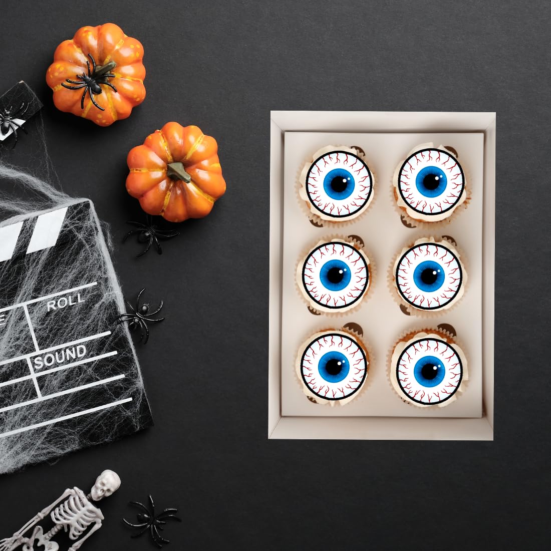 PRECUT Edible Eyeball Cupcake Toppers - 24 Pack Halloween Cake Decorations for Creepy Eye Cupcakes, Spooky Party Treats & Scary Dessert Toppings