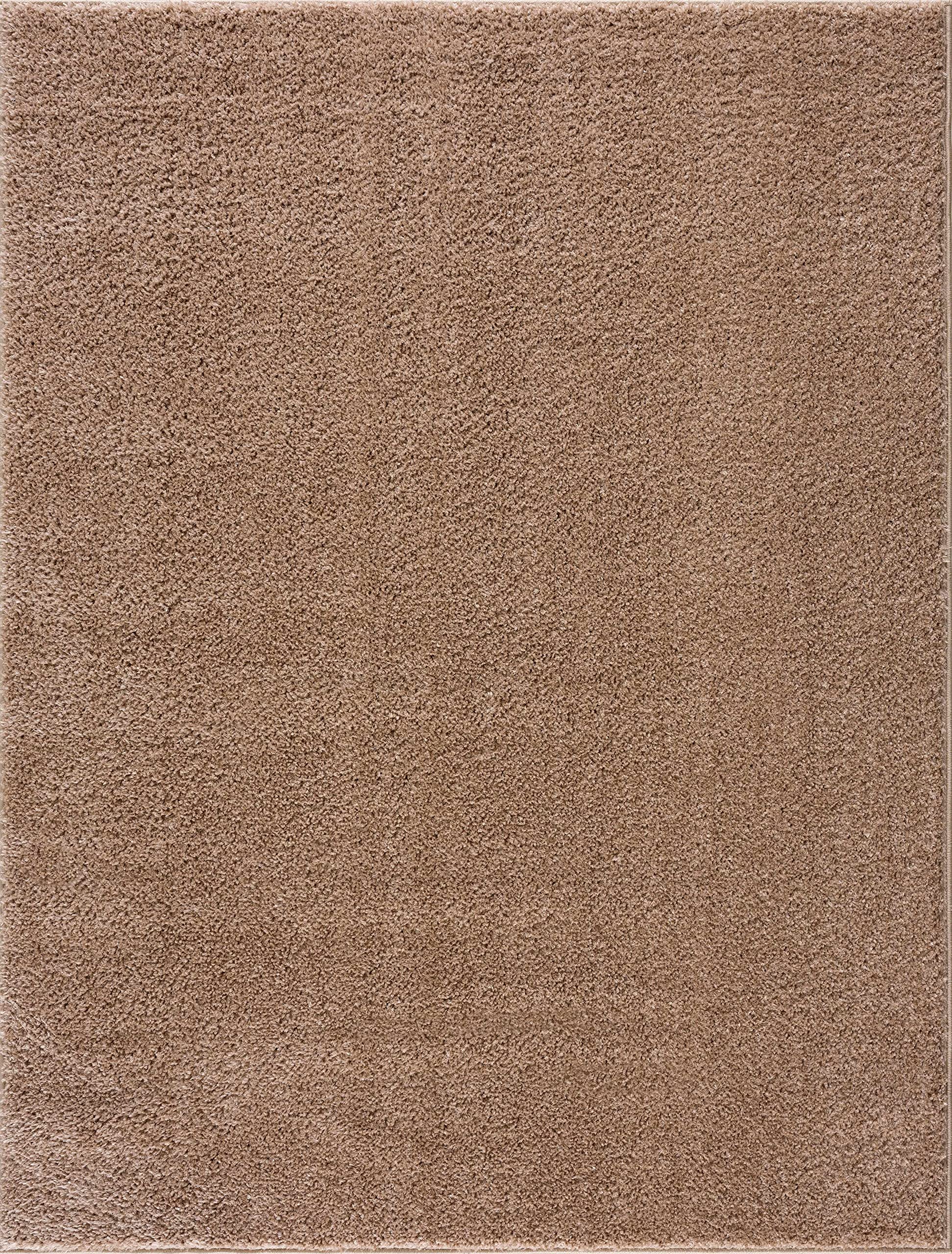 Judy Machine Washable Solid Shag Rug - Soft Fluffy Plush High Pile Carpet for Living Room & Bedroom - Blush & Brown 7'10