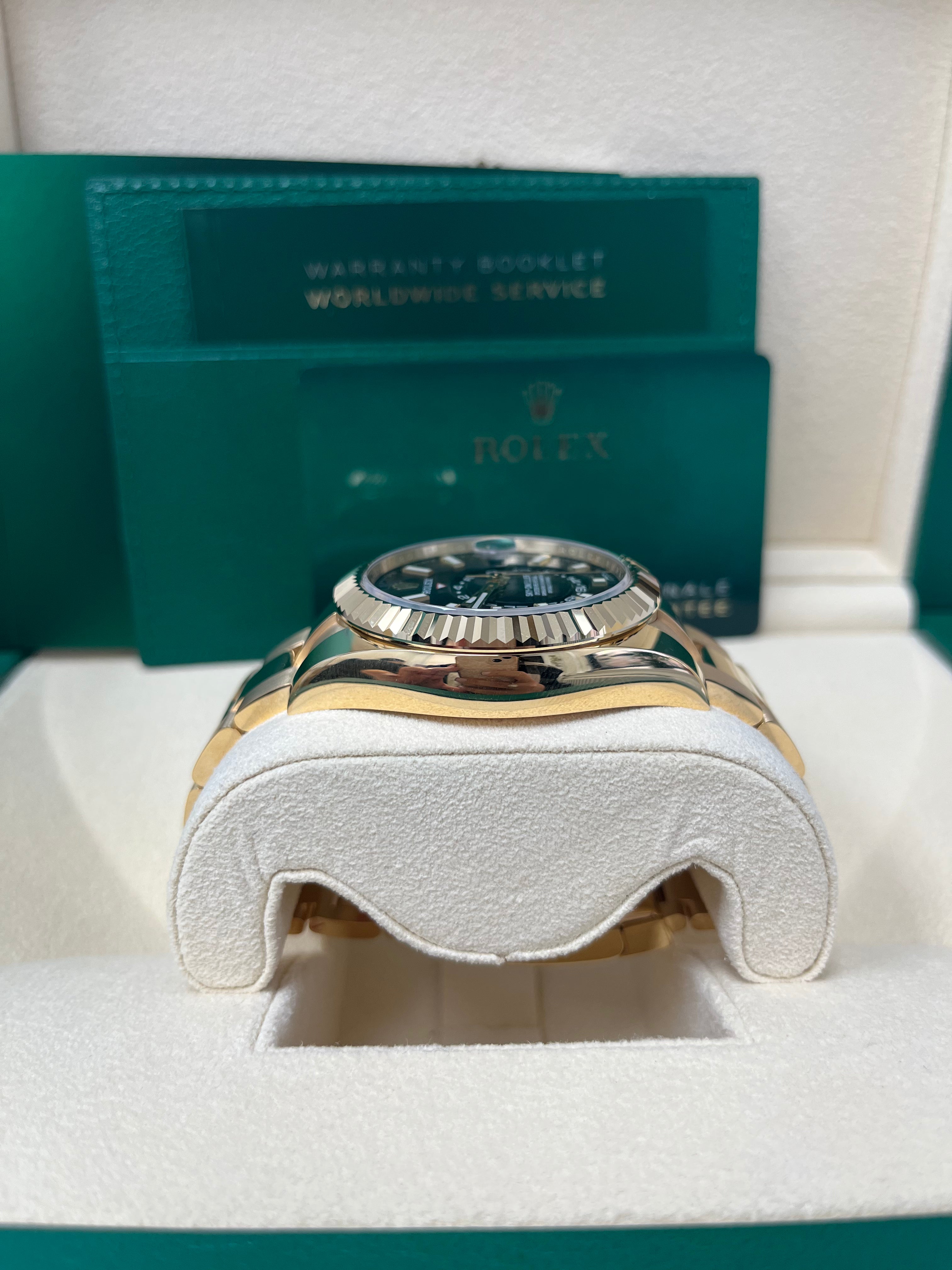 Rolex Sky Dweller 18K Yellow Gold Men's Watch with Black Index Dial & Oyster Bracelet (Ref# 326938) - Luxury Timepiece for Business, Travel & Special Occasions