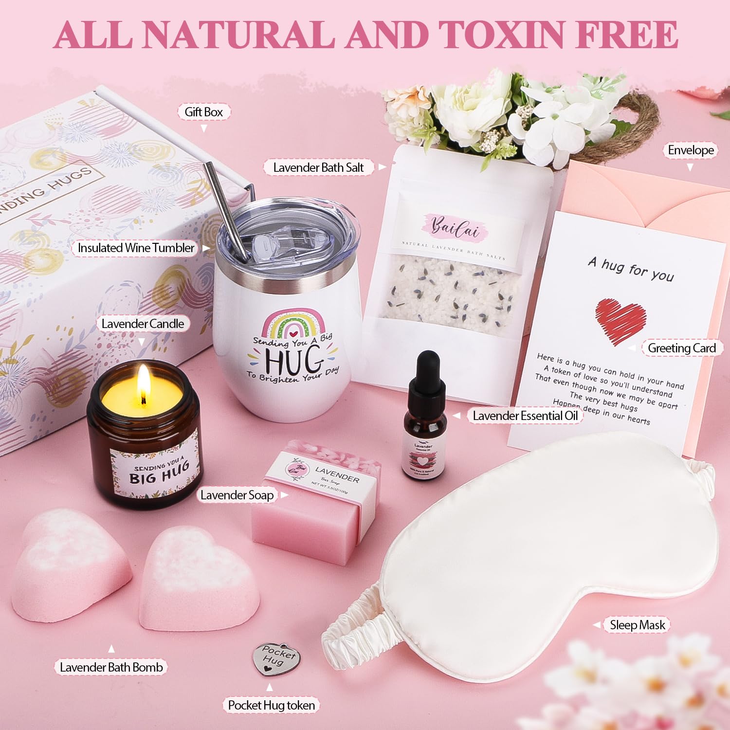 Self Care Gift Box for Women - Birthday Pamper Set with Pocket Hug Token, Bath Gifts & Get Well Soon Hamper | Thoughtful Bestie Gifts for Her, Best Friend & Loved Ones | Perfect for Birthdays, Get Well Wishes, Long Distance Hugs & Just Because Surprises