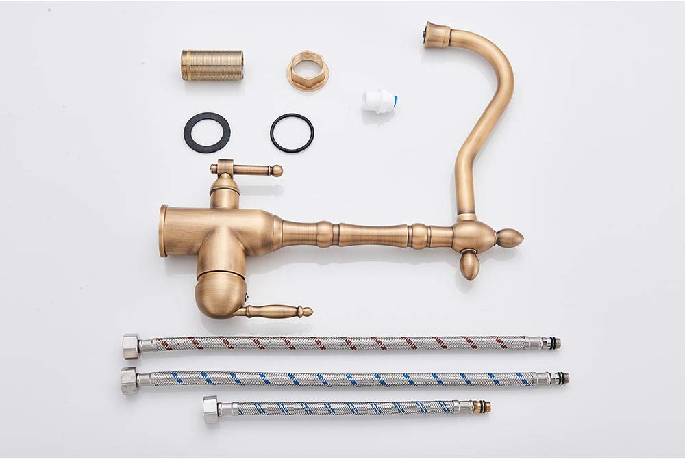 Antique Brass Kitchen Water Filter Faucet - Lead-Free Drinking Water Filtration System for Sink | Perfect for Clean Drinking Water & Healthy Cooking