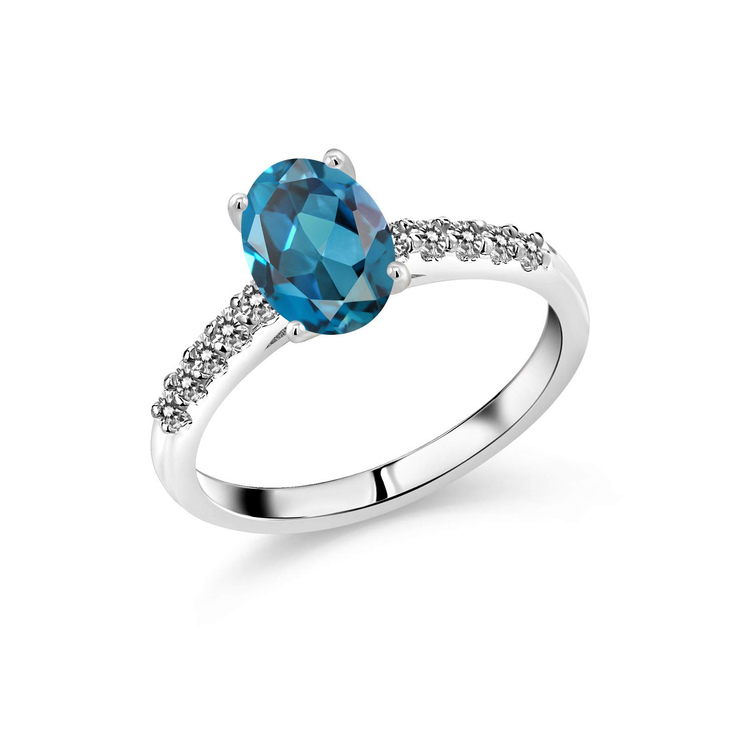 2.58 Ct Oval London Blue Topaz & White Diamond 10K White Gold Ring for Women - Elegant Engagement, Wedding, Anniversary Gift - Gem Stone King