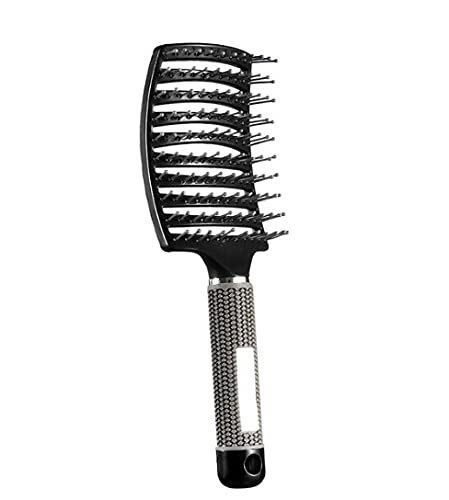 Frackson Scalp Massage Hair Brush - Nylon Bristles Detangling Comb for Women, Wet & Curly Hair - Professional Salon Styling Tool (Black) | Perfect for Daily Hair Care, Detangling, Scalp Stimulation & Styling at Home or Salon