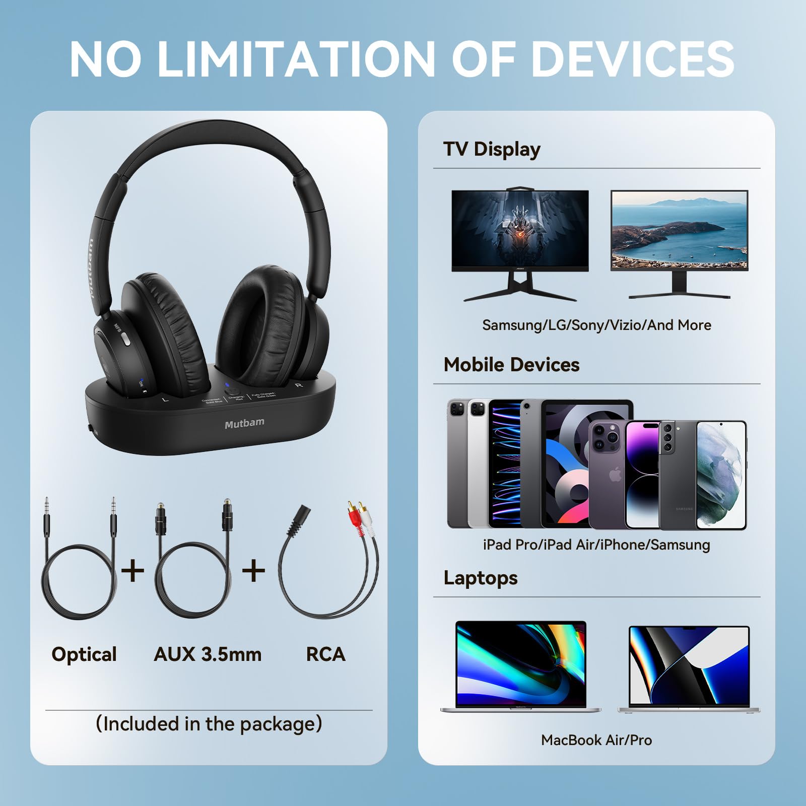 Wireless TV Headphones for Seniors - Bluetooth 5.2 Over-Ear Headphones with 65-Hour Battery Life, Charging Base & No Audio Delay | Perfect for Elderly Parents Watching TV at Home