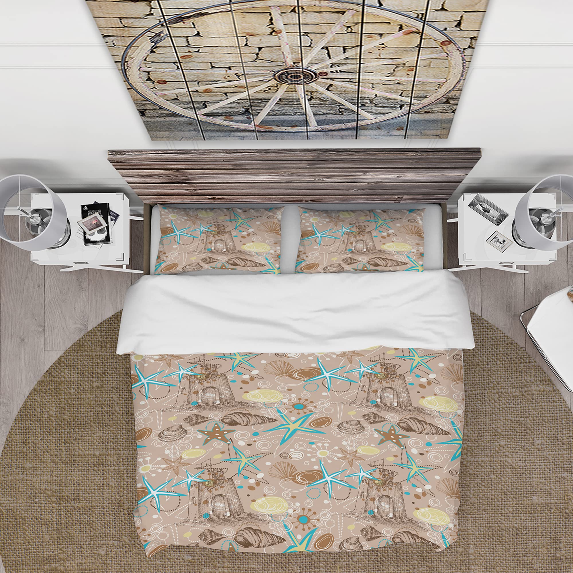 DesignQ Coastal Duvet Cover Set with Shells and Sea Stars - Beach Themed Bedding for Summer Decor, Guest Room Makeover & Seaside Vacation Homes