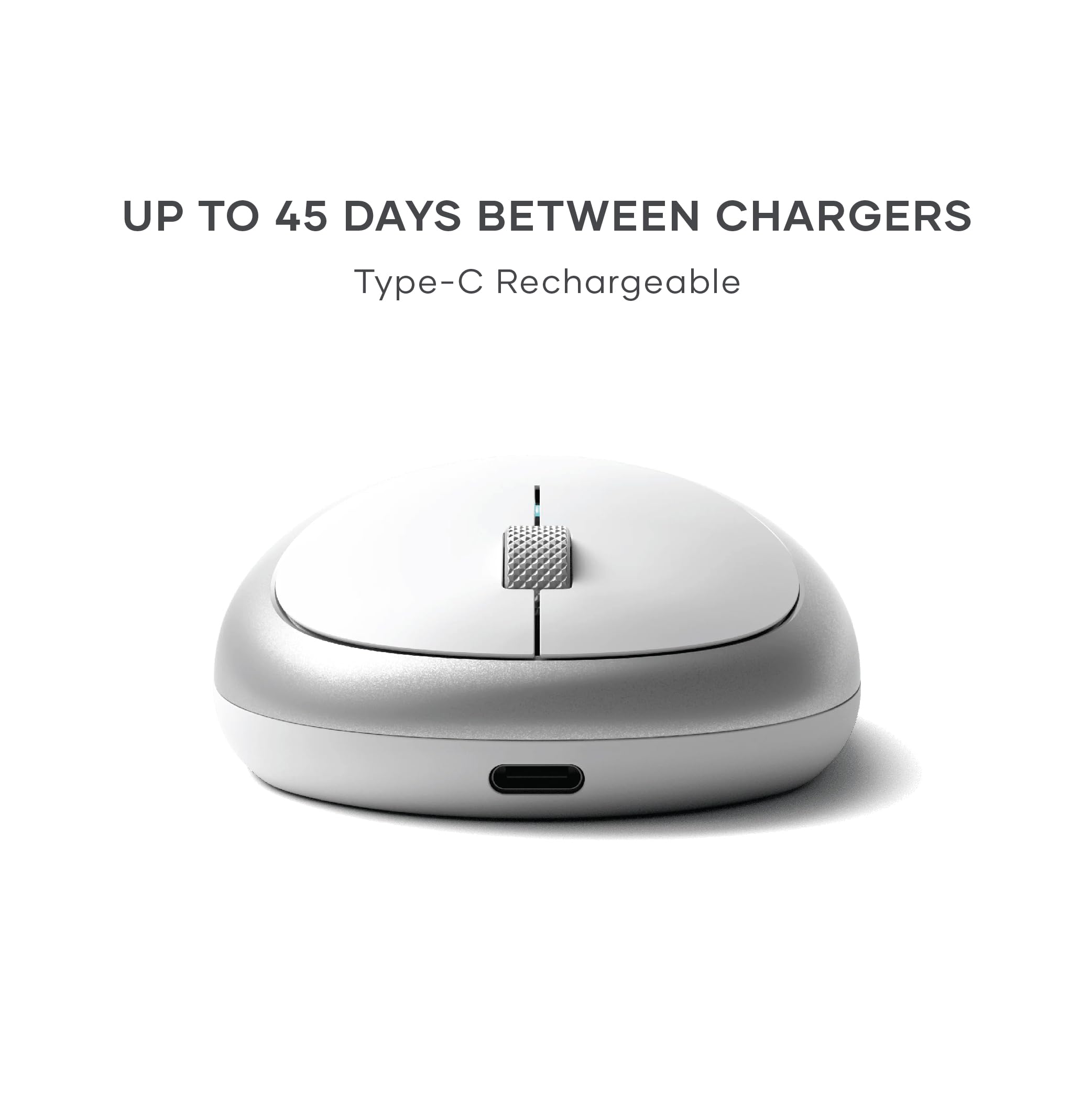 Satechi Wireless Bluetooth Mouse for MacBook Pro M1/M2 - Rechargeable USB-C Mouse for MacBook Air, iMac, Mac Mini & iPad - Slim Portable Design for Office, Travel & Home Use - Silver