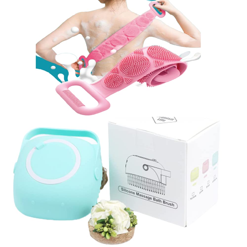 Exfoliating Silicone Back Scrubber & Scalp Massager Shampoo Brush - Long Handle Body Brush for Deep Cleansing, Shower Exfoliation & Relaxation - Easy to Clean with Hook (Multi-Color) | Perfect for Bath, Spa & Self-Care Routine
