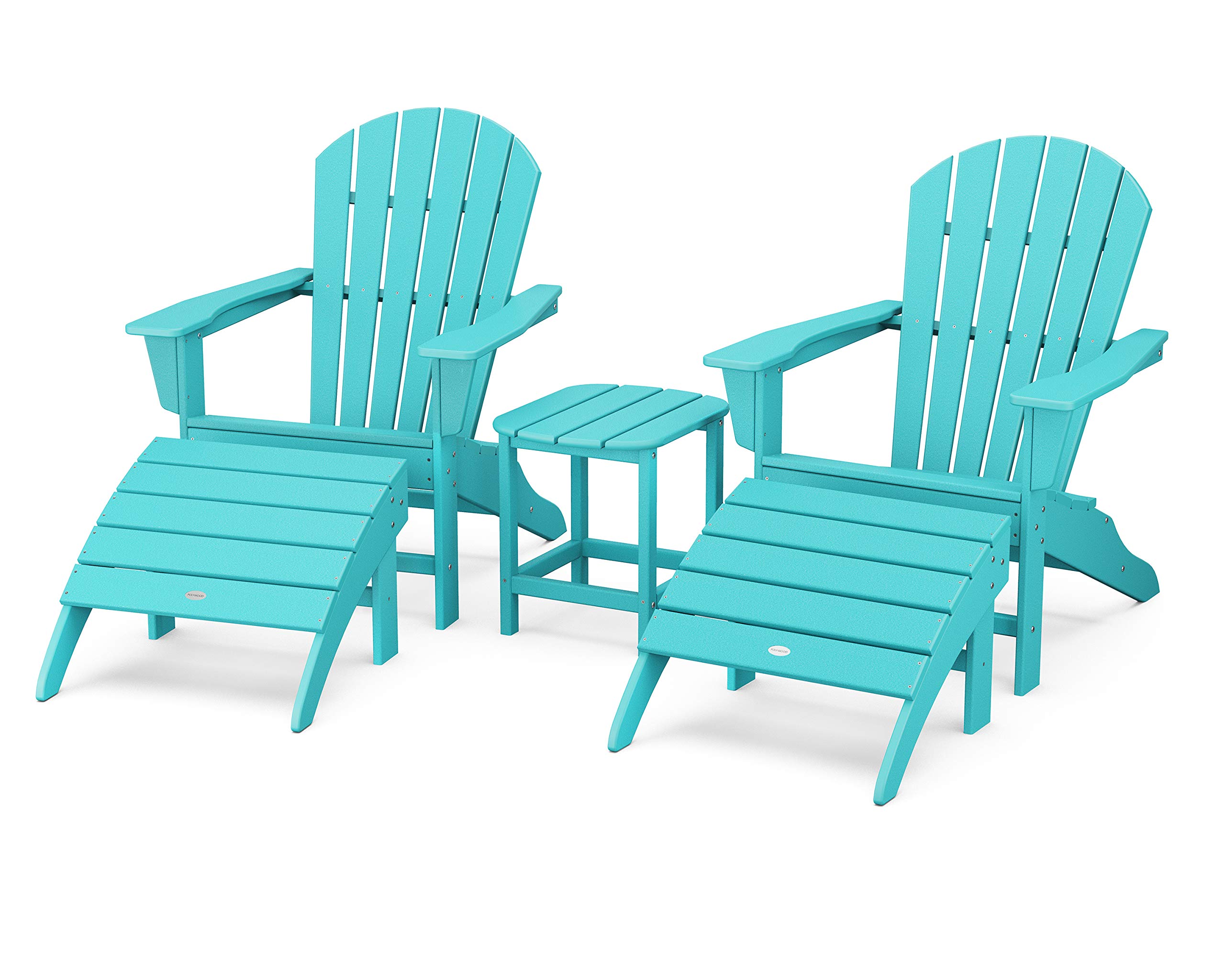 POLYWOOD South Beach 5-Piece Outdoor Adirondack Chair Set with Side Table & Ottomans - Durable All-Weather Patio Furniture for Poolside, Garden, and Backyard Relaxation