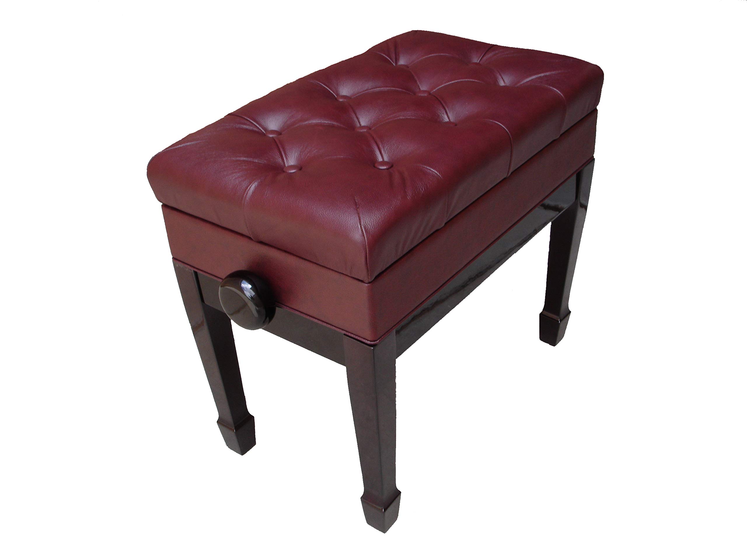 Genuine Leather Adjustable Piano Bench Stool with Music Storage - Mahogany Wooden Seat for Artists, Musicians & Home Decor | Perfect for Piano Practice, Music Rooms & Living Spaces