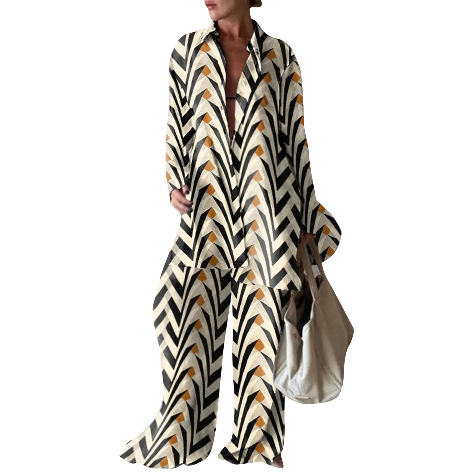 Women's Casual 2-Piece Outfit Set - Oversized Graphic Print Shirt & Loose Wide-Leg Pants | Comfortable Loungewear for Home, Travel & Everyday Wear
