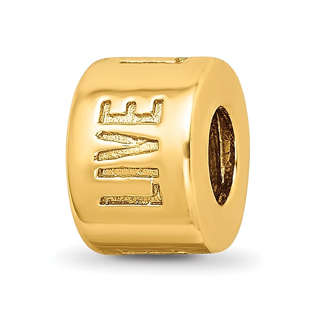 925 Sterling Silver Gold Plated Live Laugh Love Charm Bead for Bracelet - Women's Trilogy Fine Jewelry Gift for Her - Perfect for Everyday Wear, Special Occasions & Birthday Presents