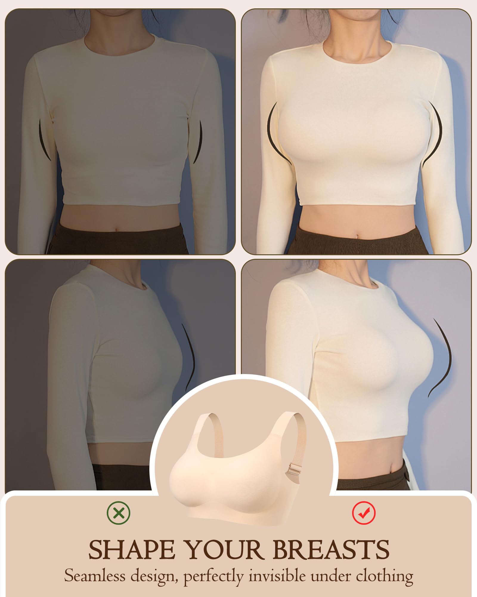 HORISUN Wireless Seamless Bras for Women - Full Coverage Supportive Comfort Bra - Regular & Plus Size - Perfect for Everyday Wear, Yoga & Lounge