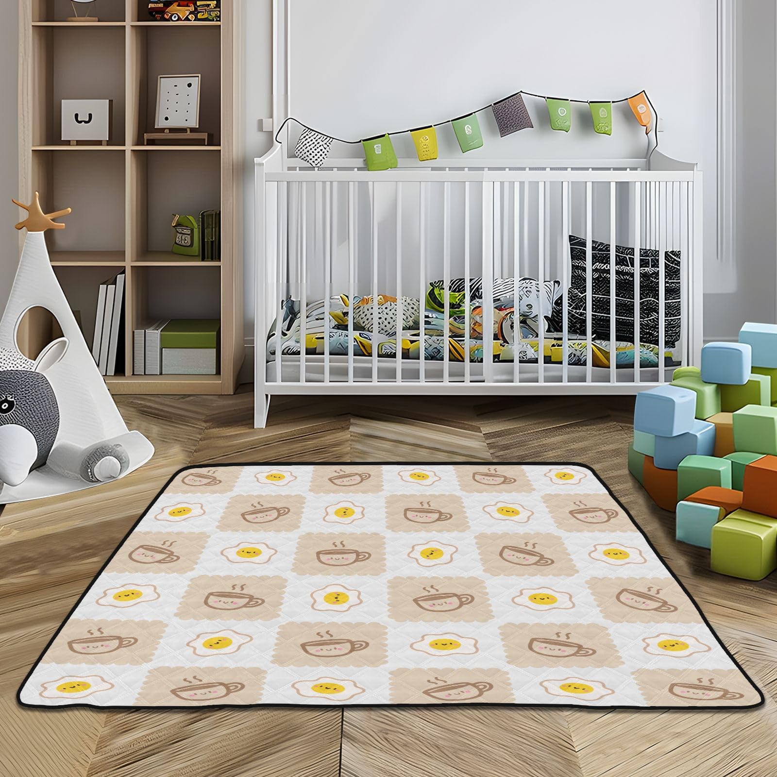 **KICPOAY Baby Play Mat with Coffee Cups & Fried Eggs Design - 50