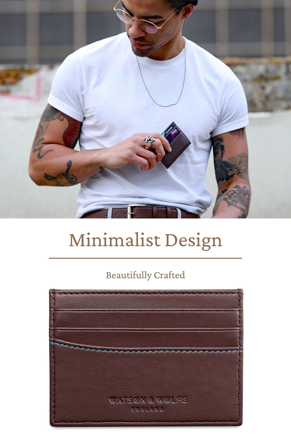 WATSON & WOLFE Vegan RFID Blocking Slim Card Wallet - Minimalist Non-Leather Card Holder for Men & Women - Ethical Handmade Small Bank Card Case - Perfect for Travel, Everyday Carry & Contactless Payments