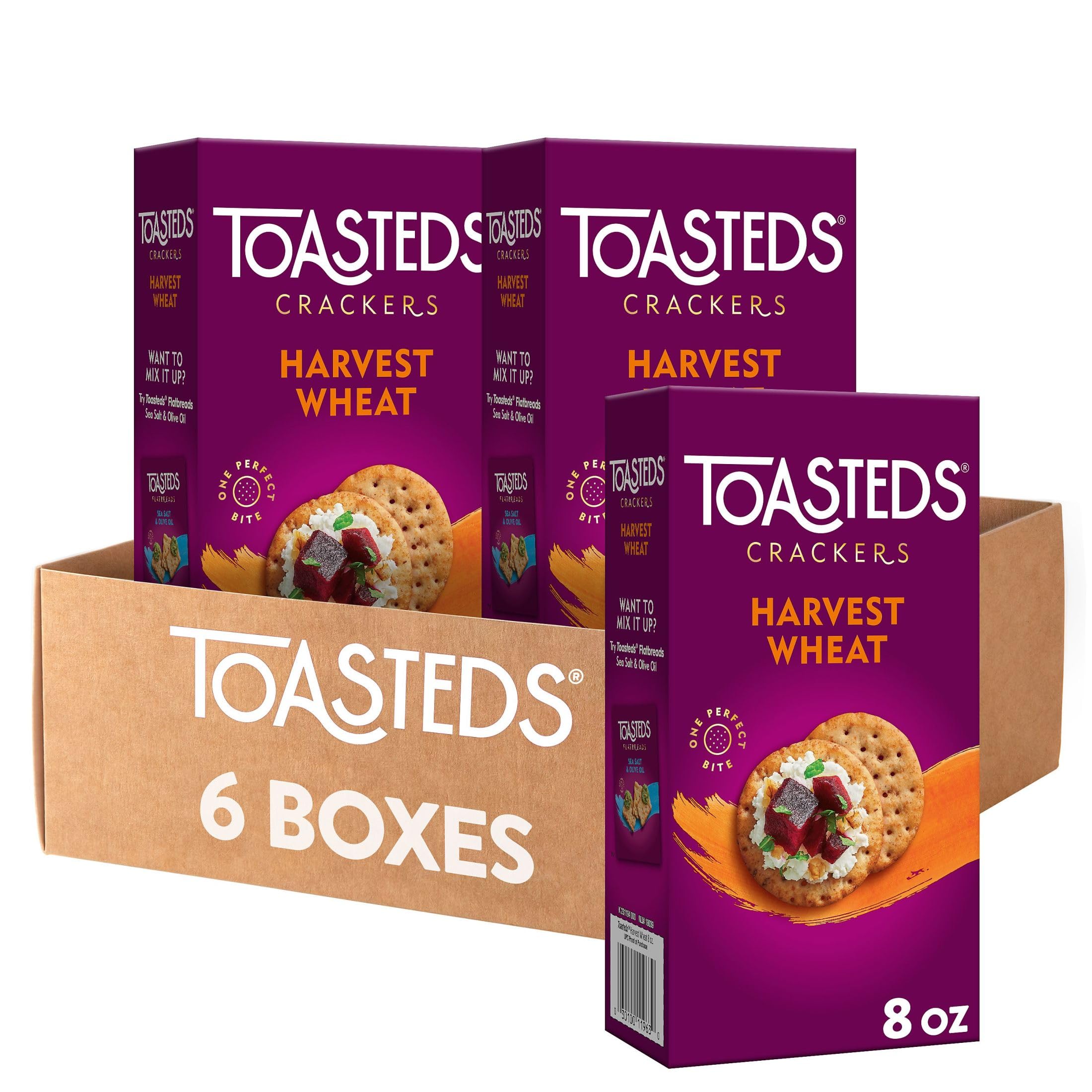 Toasted Harvest Wheat Crackers - 6 Pack | Healthy Party & Lunch Snacks | Perfect for Office, School & Picnics