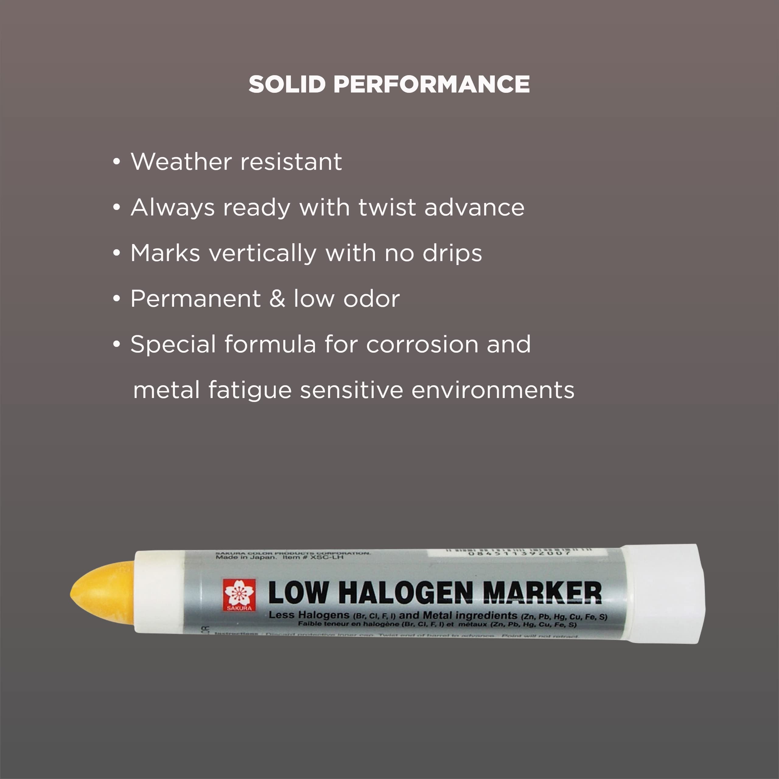 Sakura Low Halogen Solid Paint Markers - 12 Pack Permanent Oil-Based Markers for Metal, Steel, Glass & Wood - Twist-Up Tip for Easy Use - Ideal for Industrial Labeling, DIY Crafts & Automotive Marking