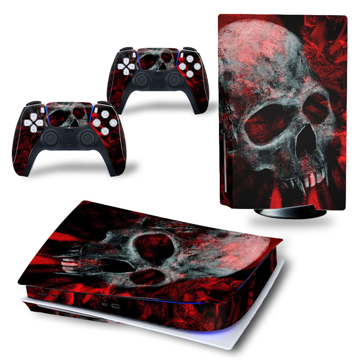 Custom Blood Skull Vinyl Skin Sticker Decal Cover for PS5 Disk Version Console & Controllers - Protective Gaming Accessory for PS5 Enthusiasts | Perfect for Gaming Setups, Themed Rooms & Collector Displays